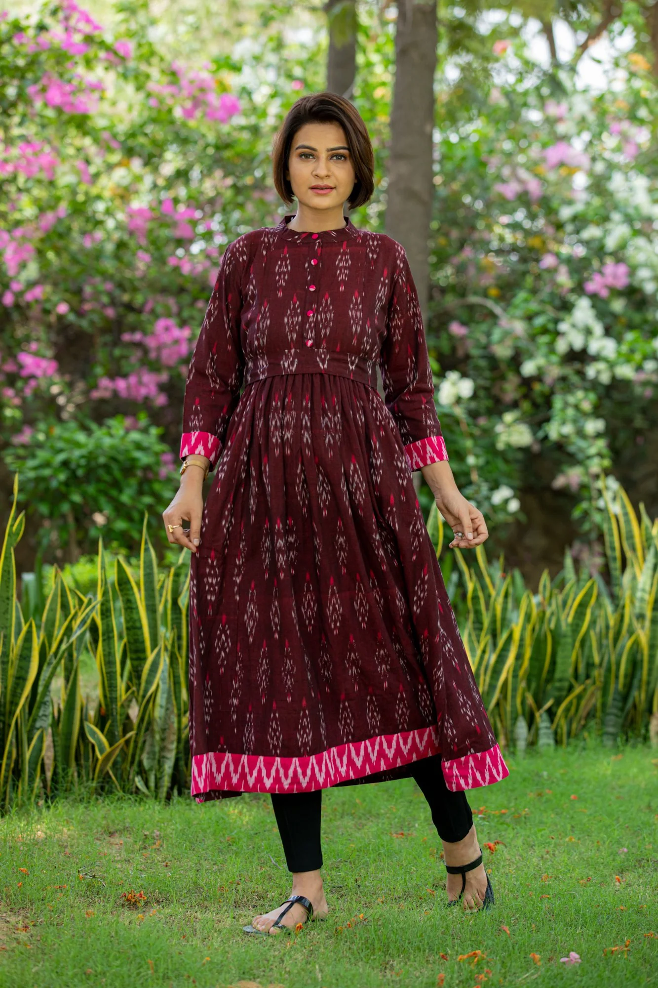Crimson Red Ikat Maternity & Nursing Kurta - Chenance