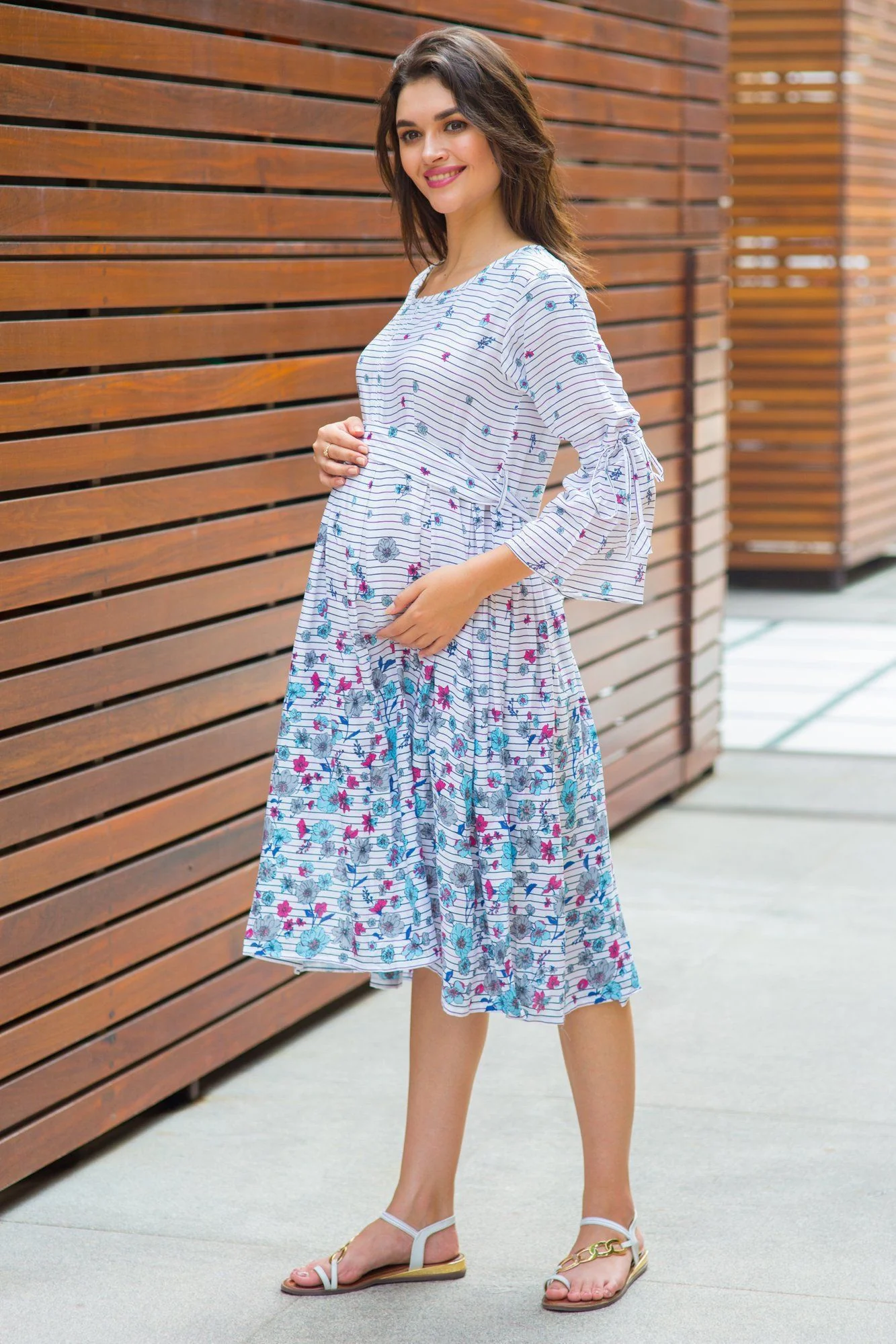 Angelic White Floral Tie Maternity & Nursing Dress - Chenance