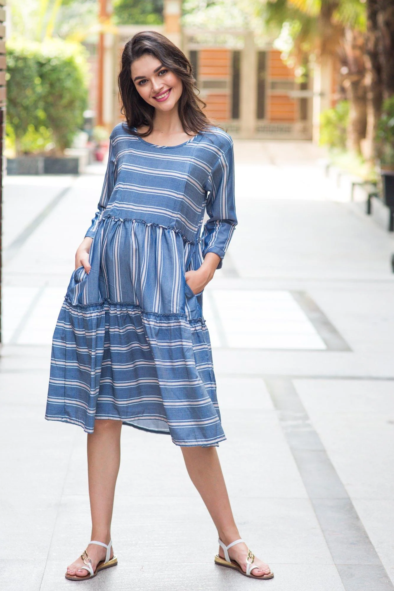 Spruce Blue Stripe Maternity & Nursing Dress - Chenance