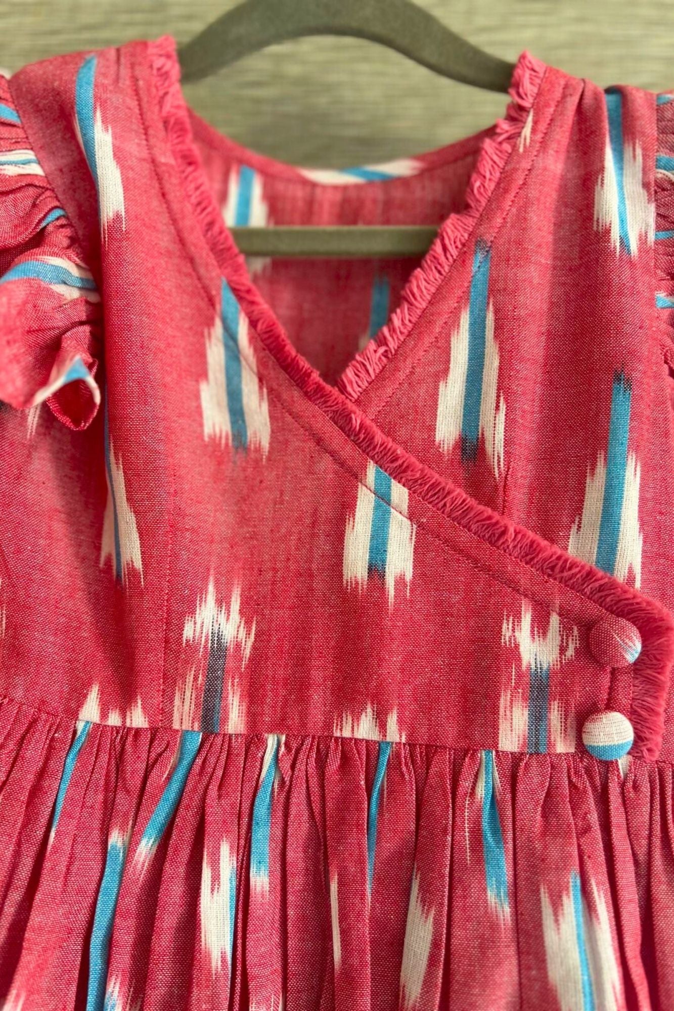 Pretty Red Ikat Gathered Dress - Chenance