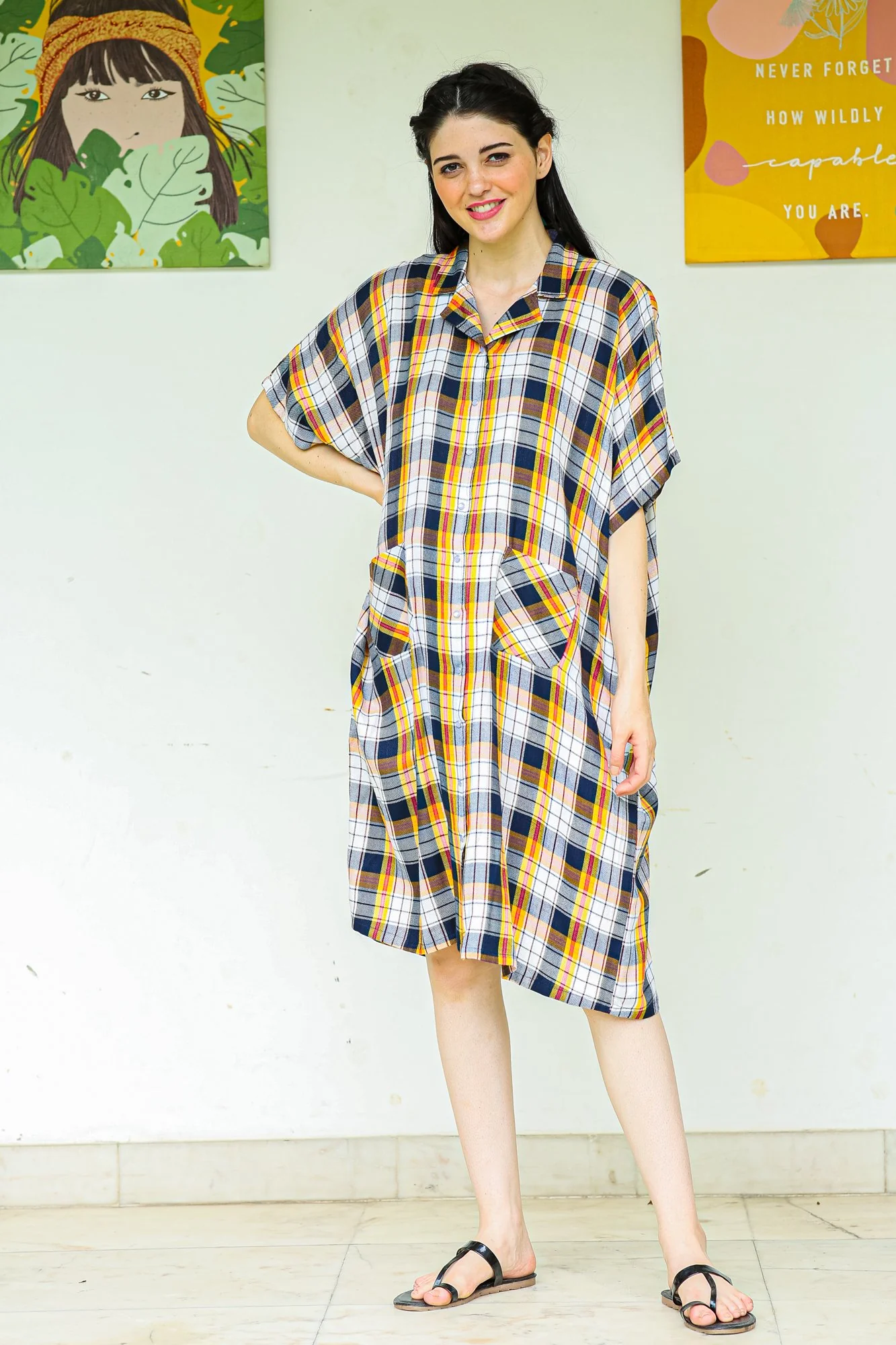 Relaxing Plaid Maternity & Nursing Night Dress - Chenance