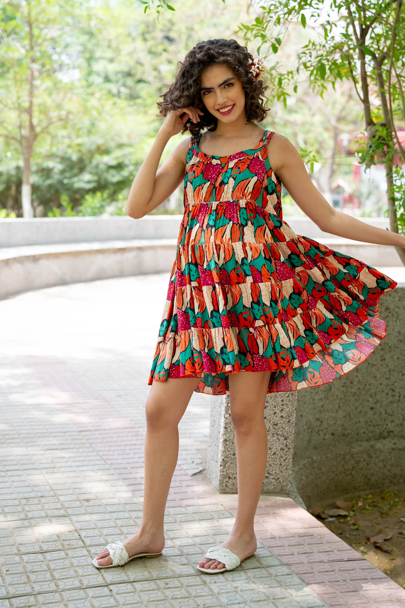 Retro Fruit Punch Maternity & Nursing Tiered Knee Dress - Chenance