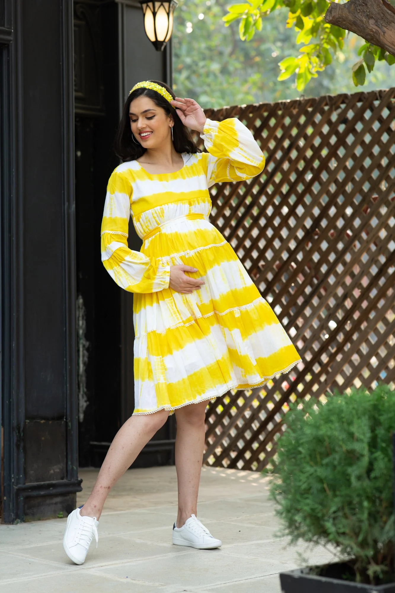 Premium Sunshine Mulmul Maternity & Nursing Frill Dress - Chenance
