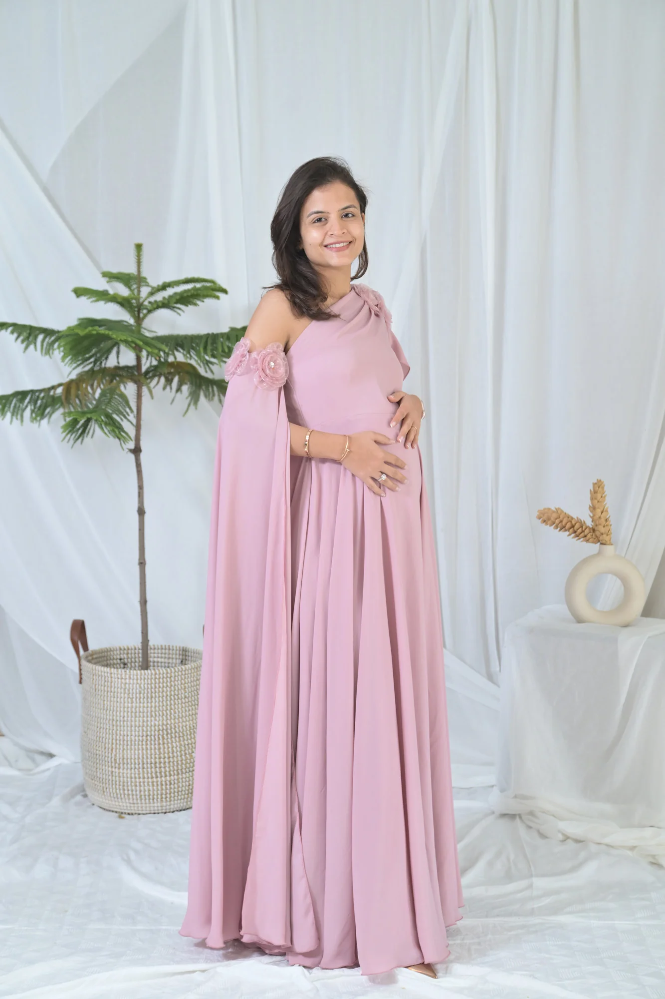 Luxe Rosewood Pink Maternity Satin Gown - Chenance