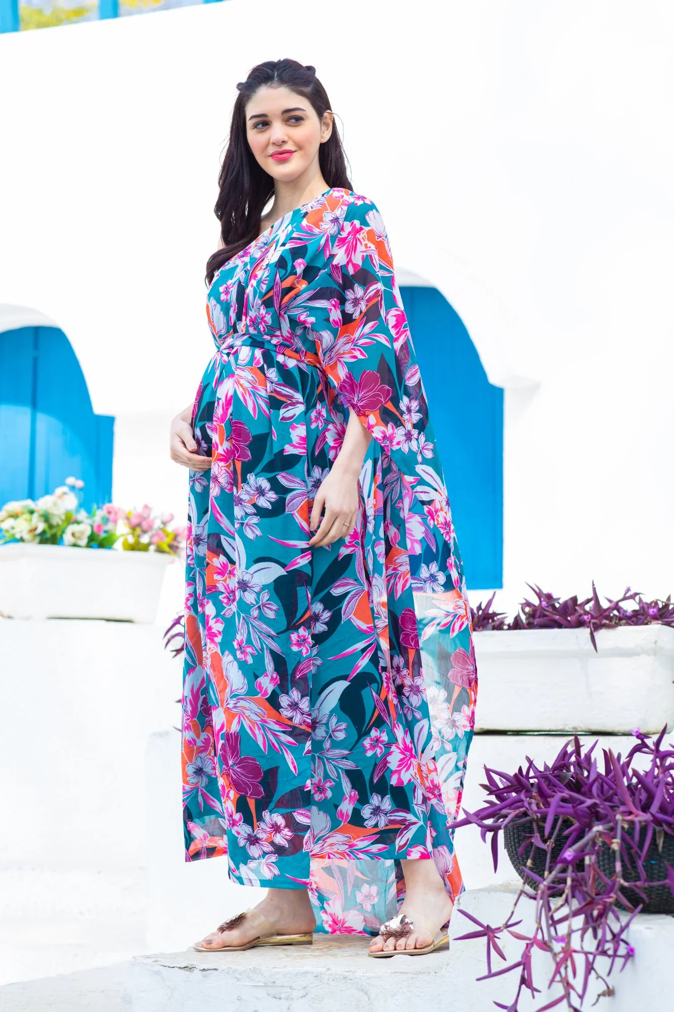 Luxe Chiffon One Shoulder Floral Maternity Gown - Chenance