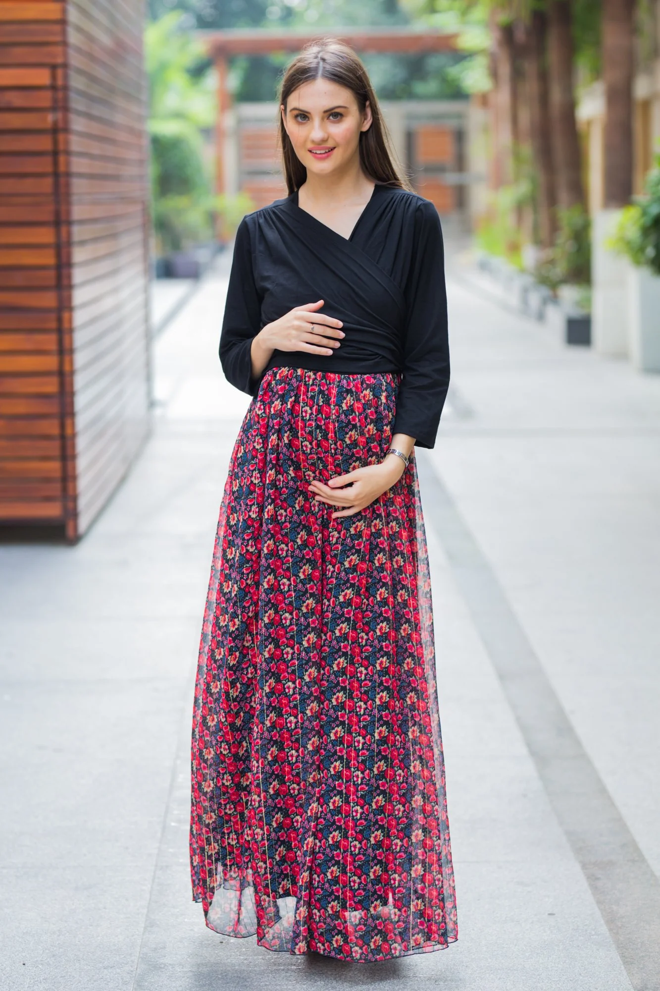 Midnight Luxe Chiffon Maternity & Nursing Wrap Dress - Chenance