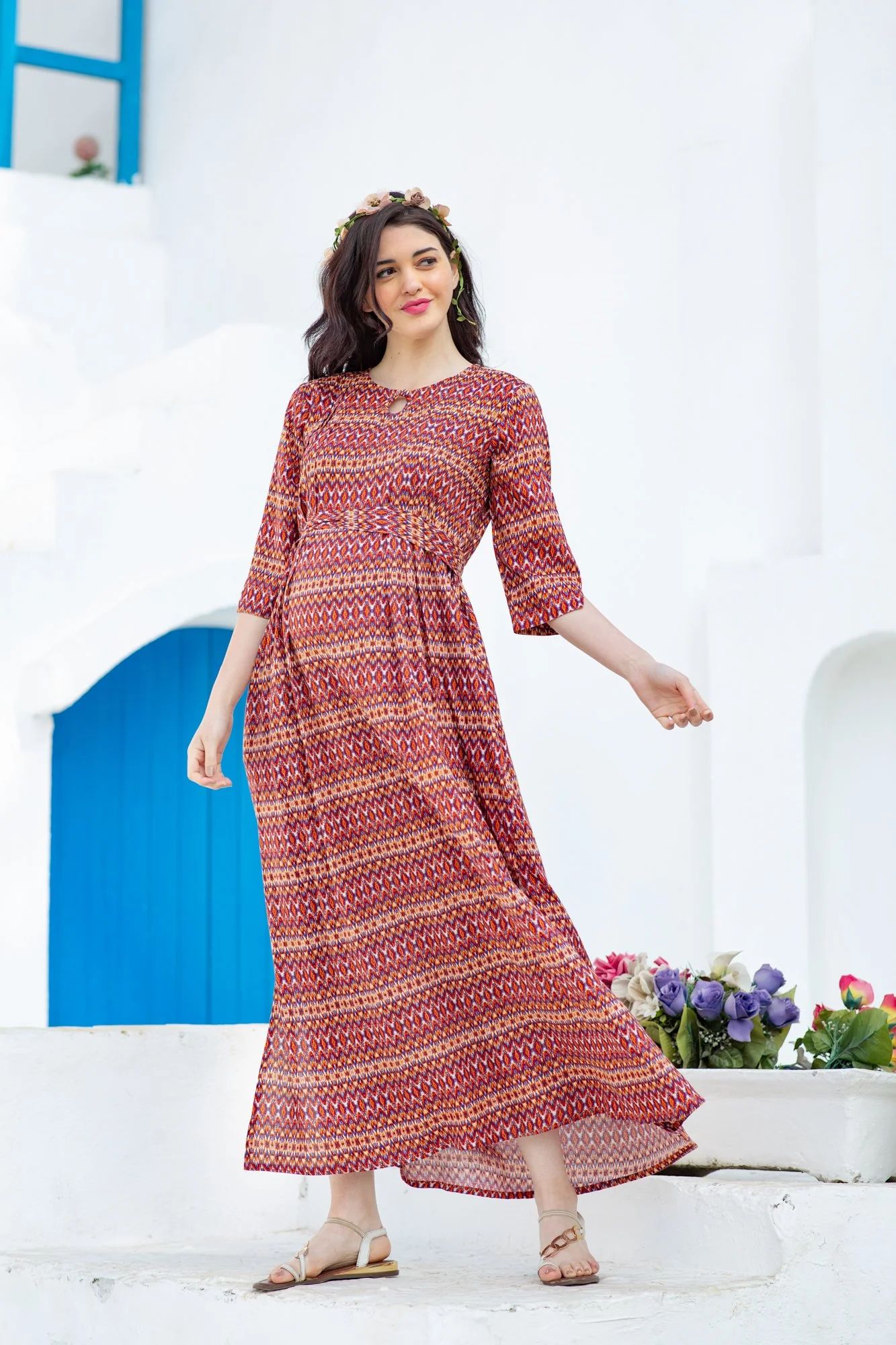 Ombre Stripe  Side Slit Maternity & Feeding Dress - Chenance