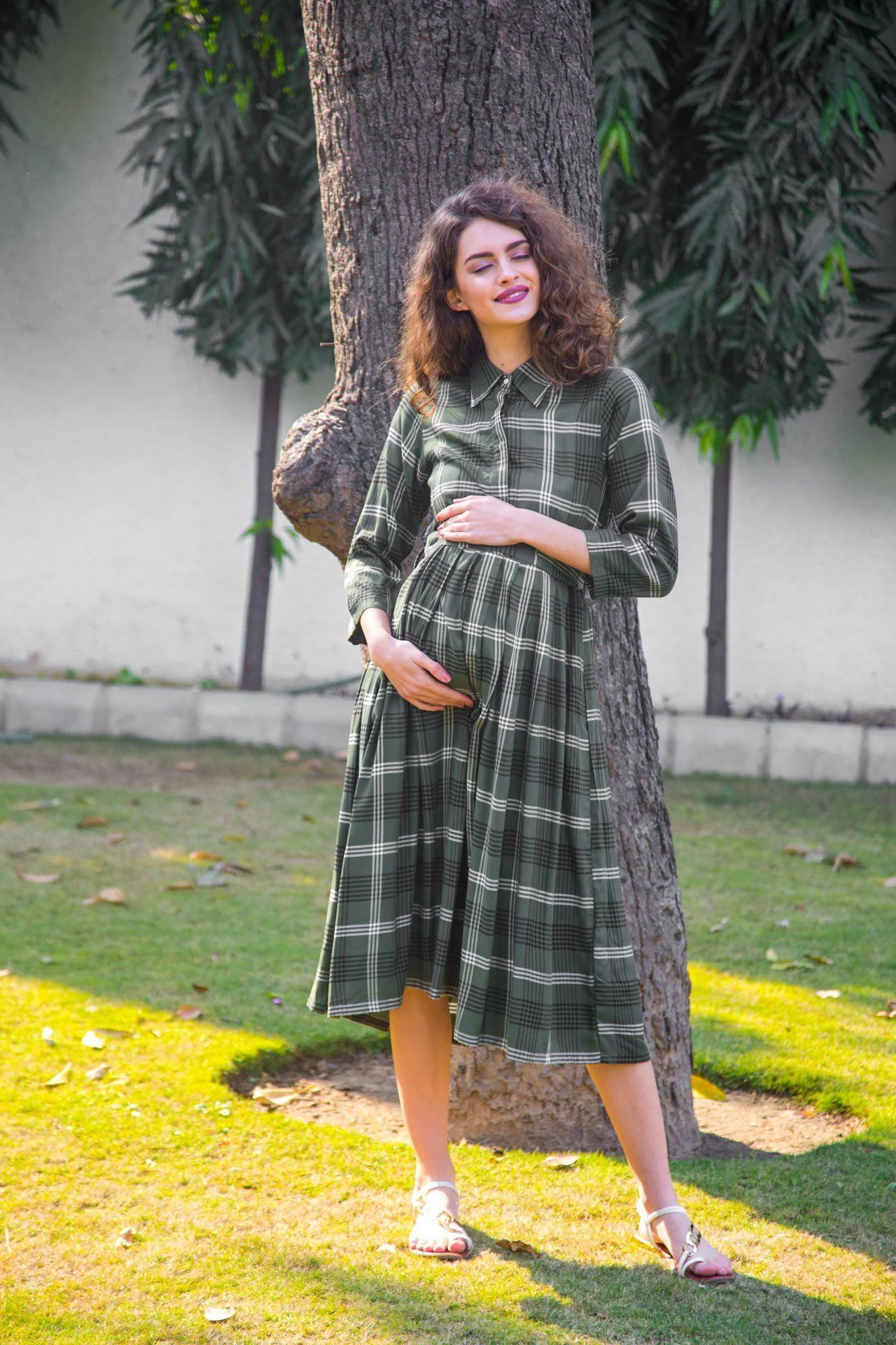 Emerald Plaid Maternity & Nursing Dress - Chenance