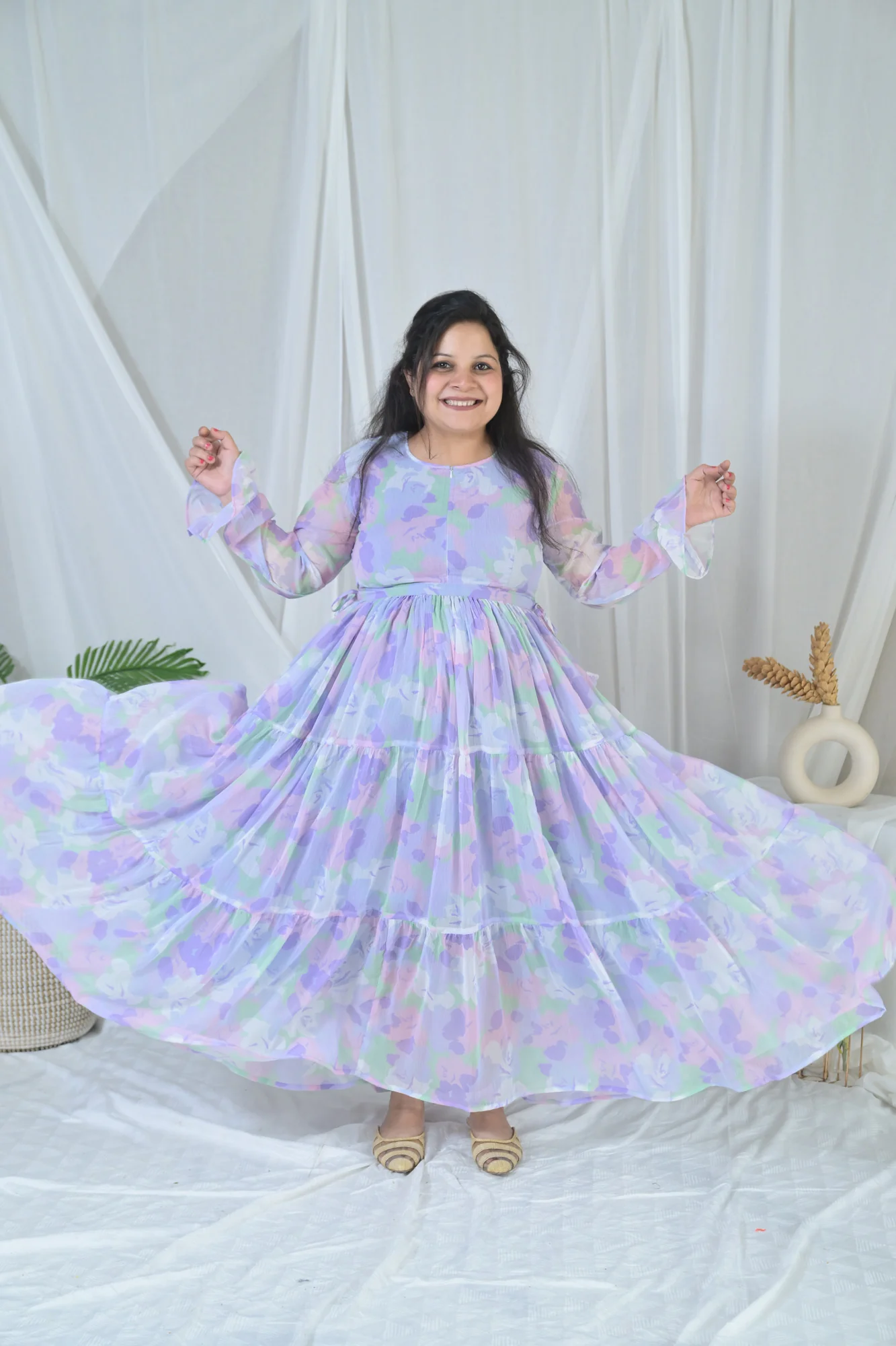 Serene Violet Maternity & Nursing Layer Dress - Chenance