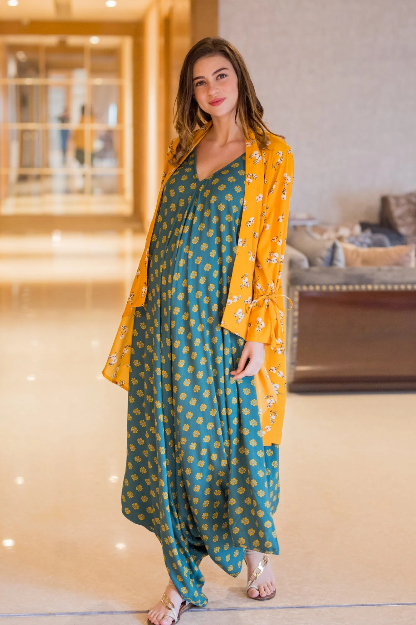 Set of 2 - Emerald Cotton Maternity Jumpsuit with Cover Up - Chenance