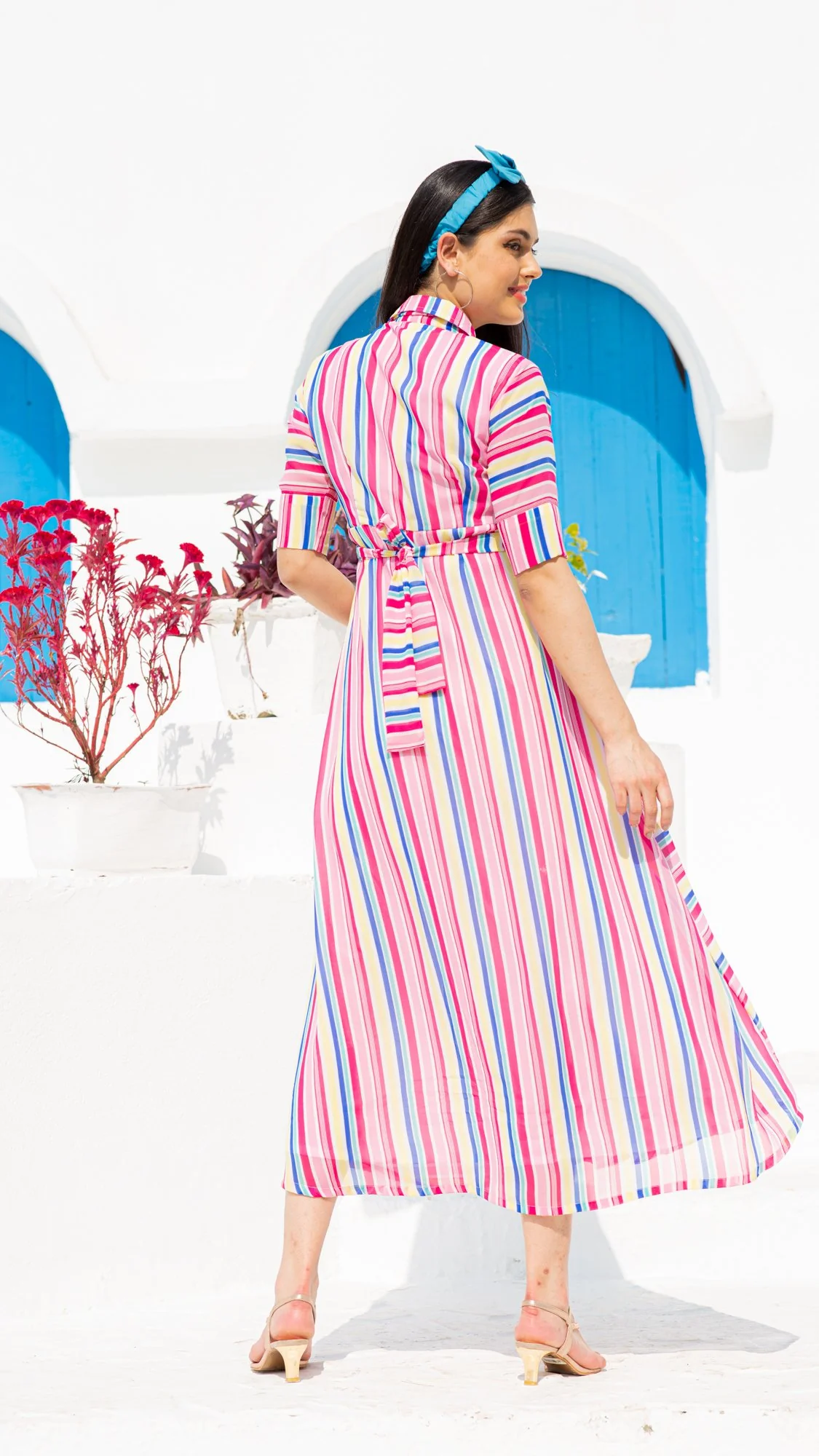 Vibrant Striped Maternity & Nursing Dress - Chenance