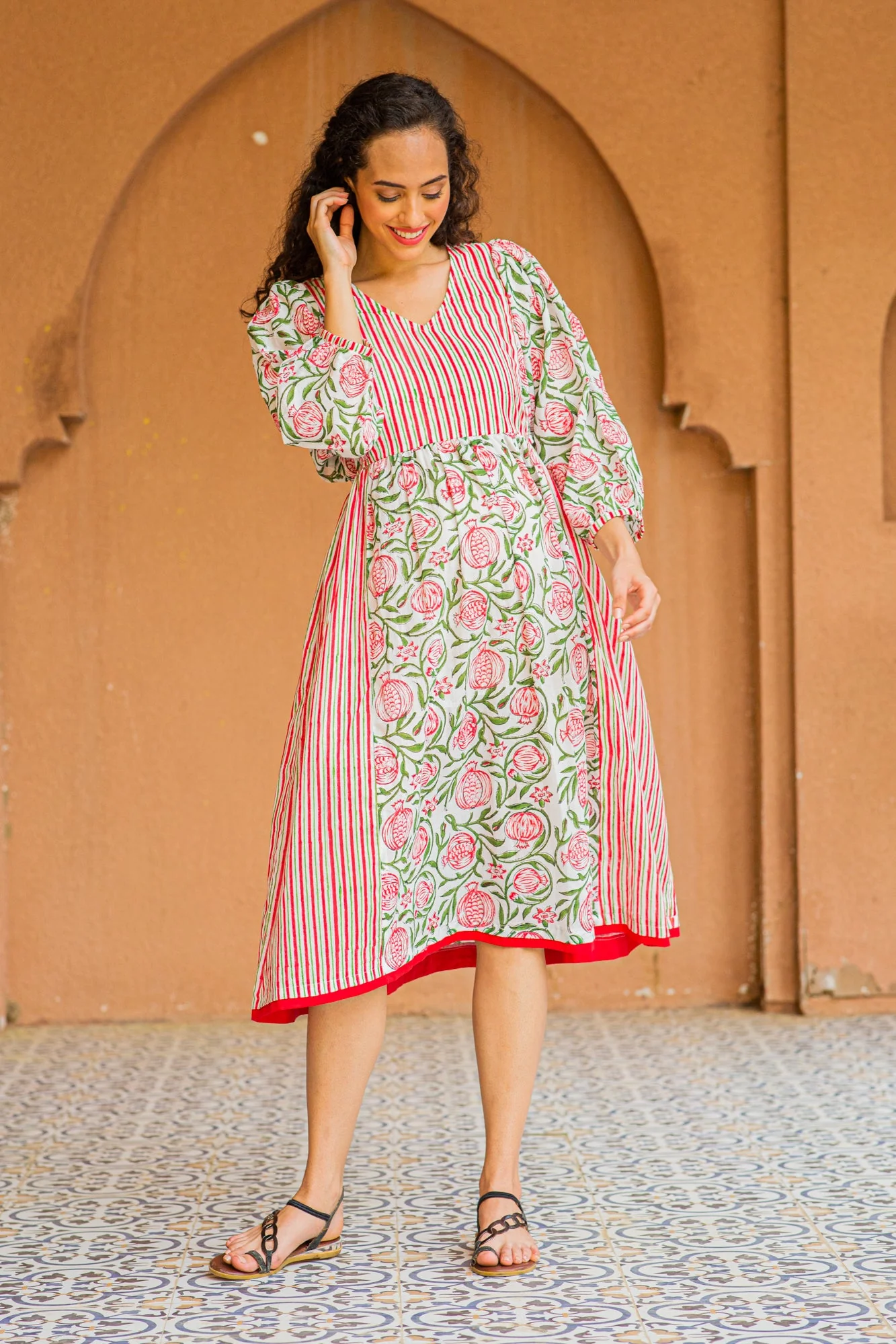 Tropical Red Floral Maternity & Nursing Kurta (100% Cotton) - Chenance