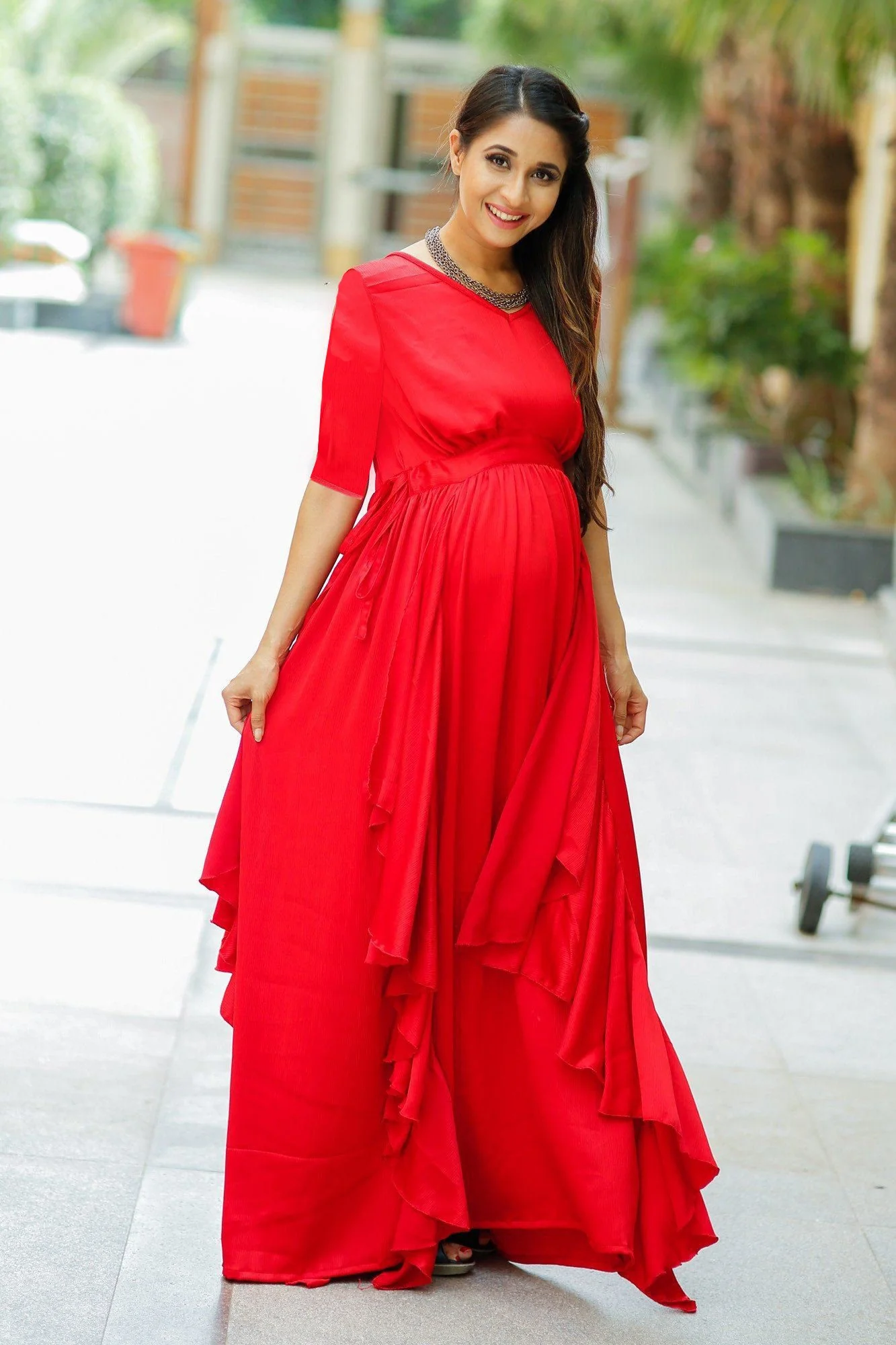 Red Bubble Satin Luxe Maternity Flow Dress - Chenance