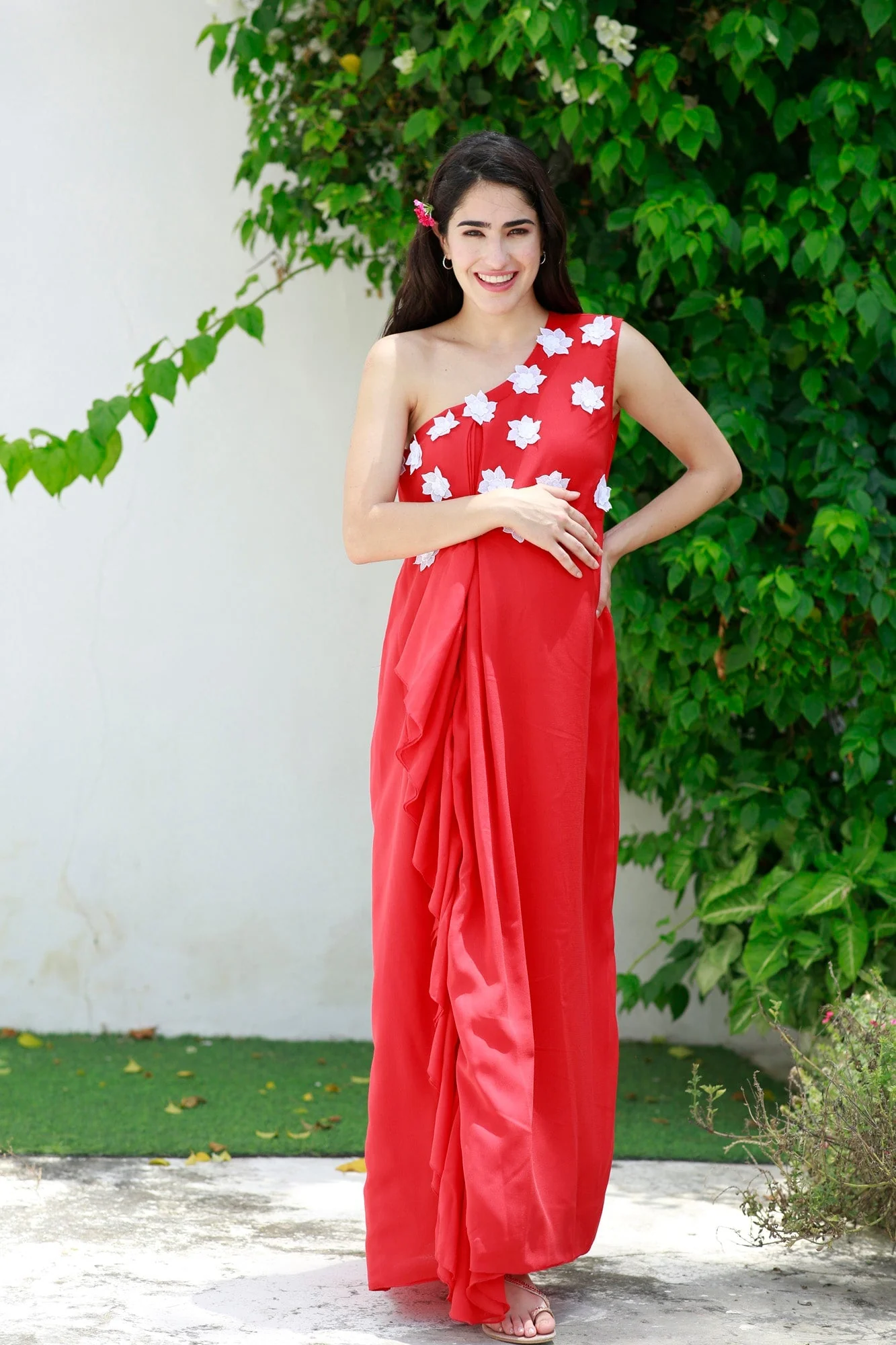 Scarlet Red One Shoulder Maternity Flow Dress - Chenance