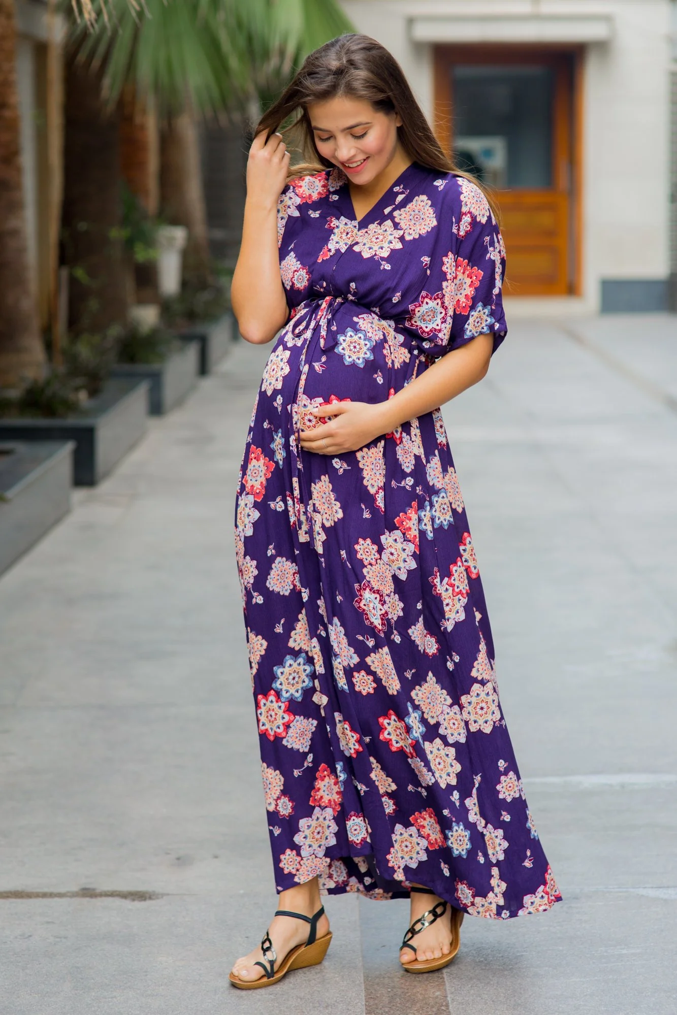 Set of 2 - Kimono Violet Delivery Gown + Matching Baby Swaddle - Chenance