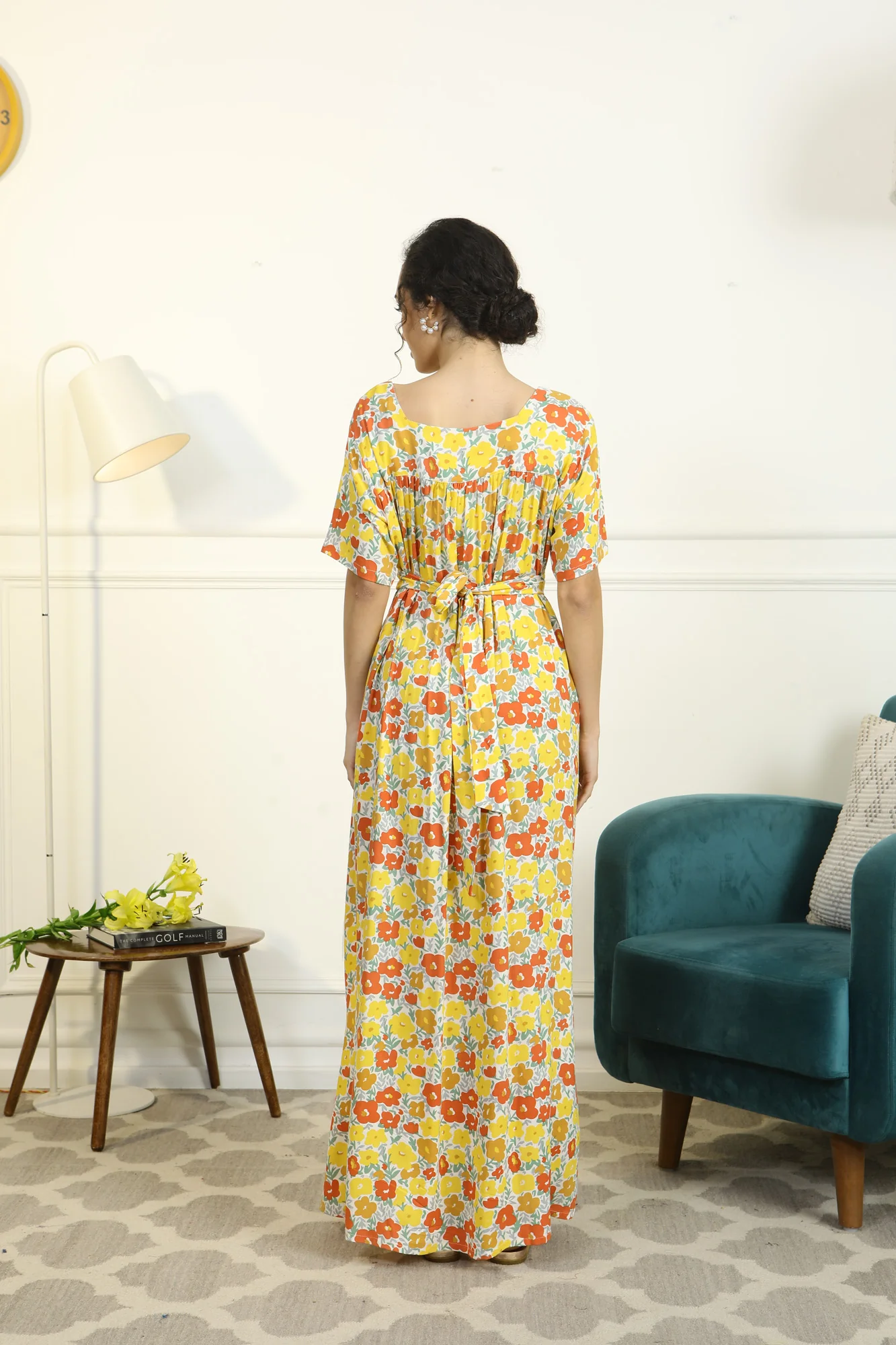 Miami Comfy Flower Pop Maternity & Nursing Concealed Zips Night Dress - Chenance