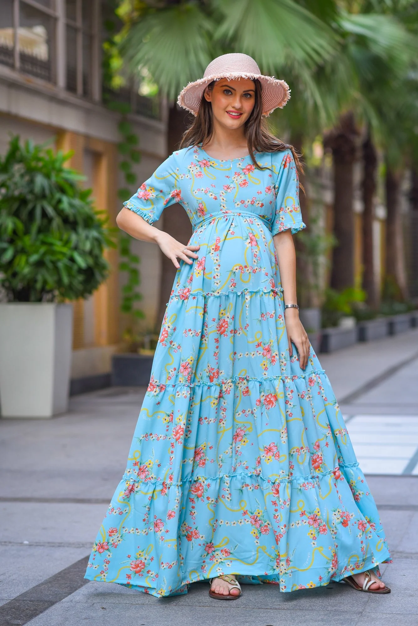 Hawaii Blue Frill Maternity & Nursing Dress - Chenance