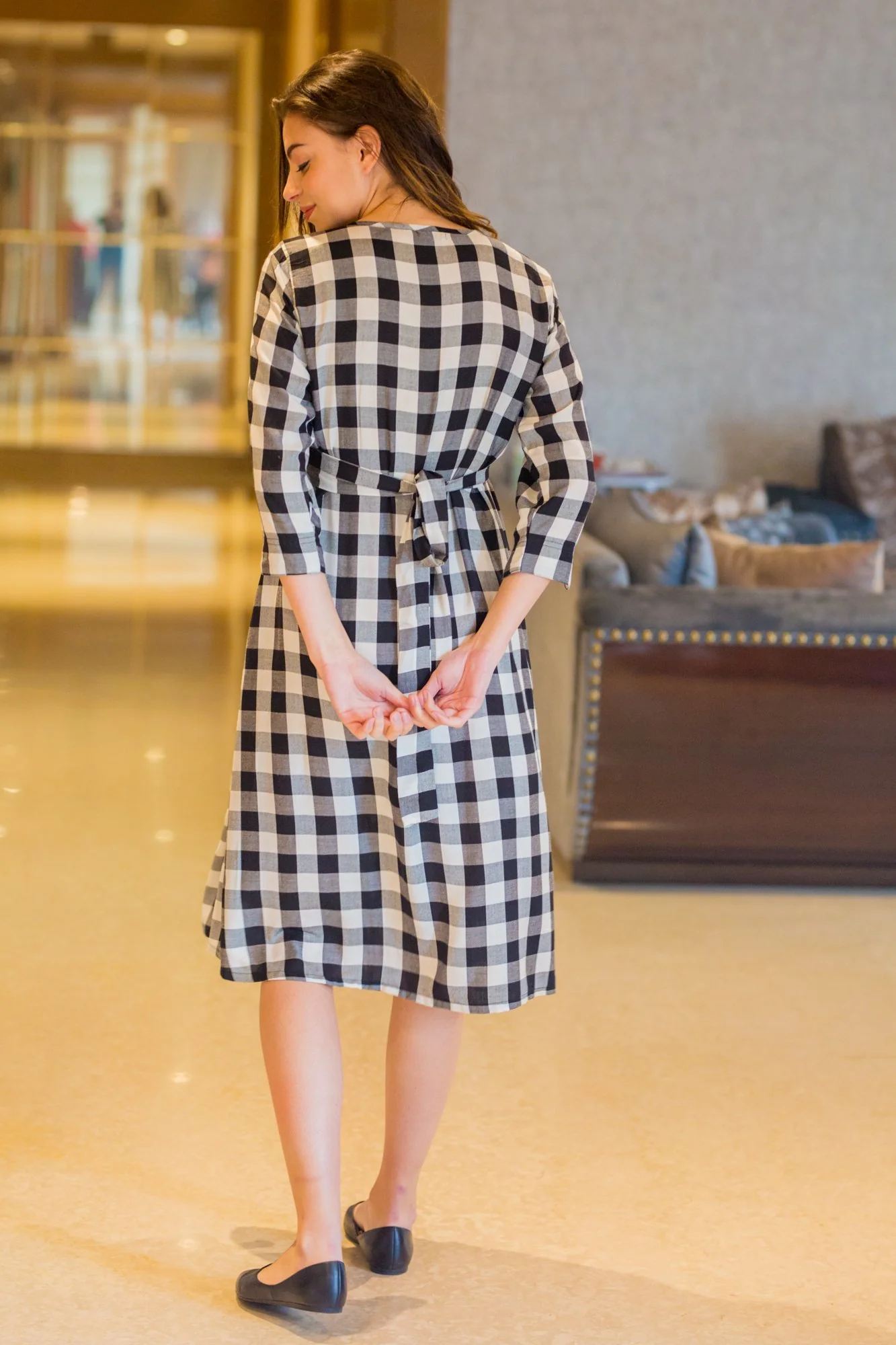 Nautical Plaid Pintucks Nursing Dress - Chenance