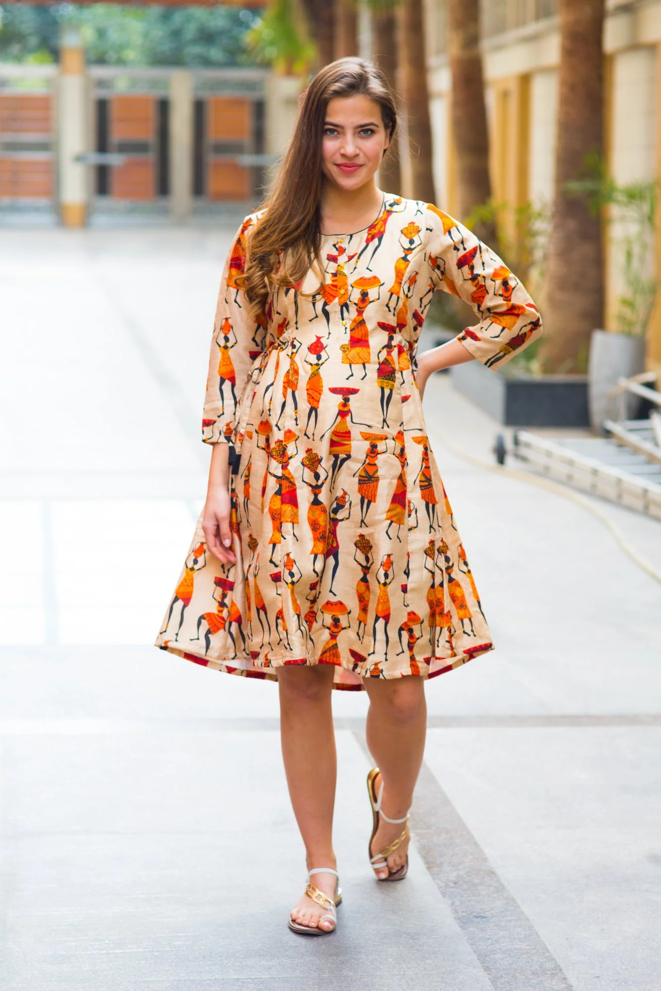 Traditional Folk Manipuri Silk Maternity & Nursing Kurta Dress - Chenance