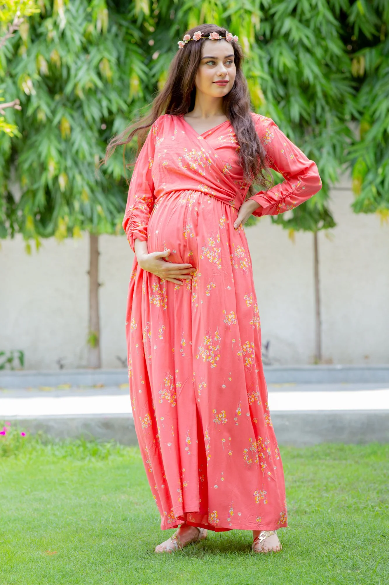 Pink Blush Floral Maternity & Nursing Wrap Dress - Chenance