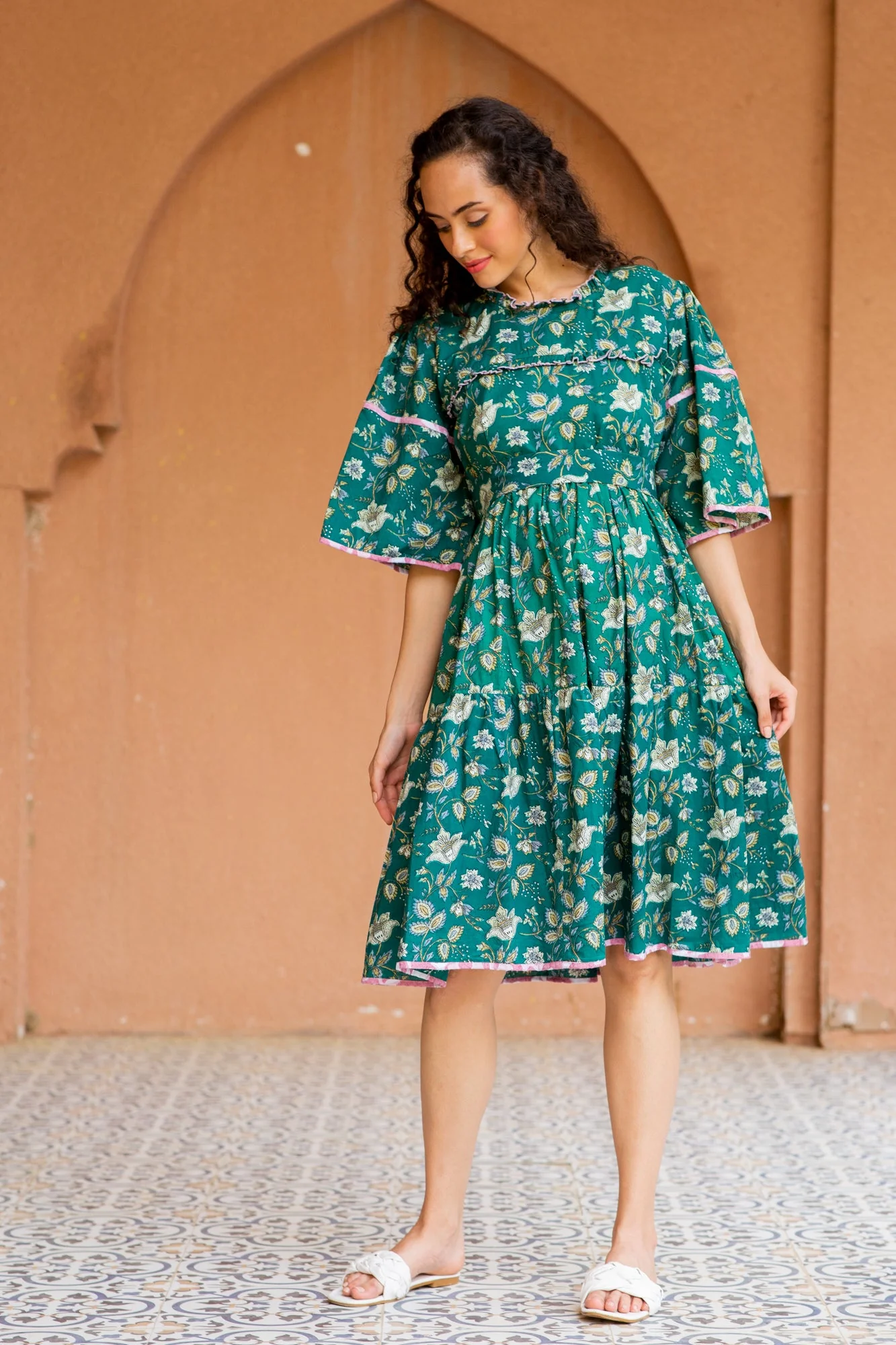 Daffodil Sapphire Maternity & Nursing Knee Dress (100% Cotton) - Chenance