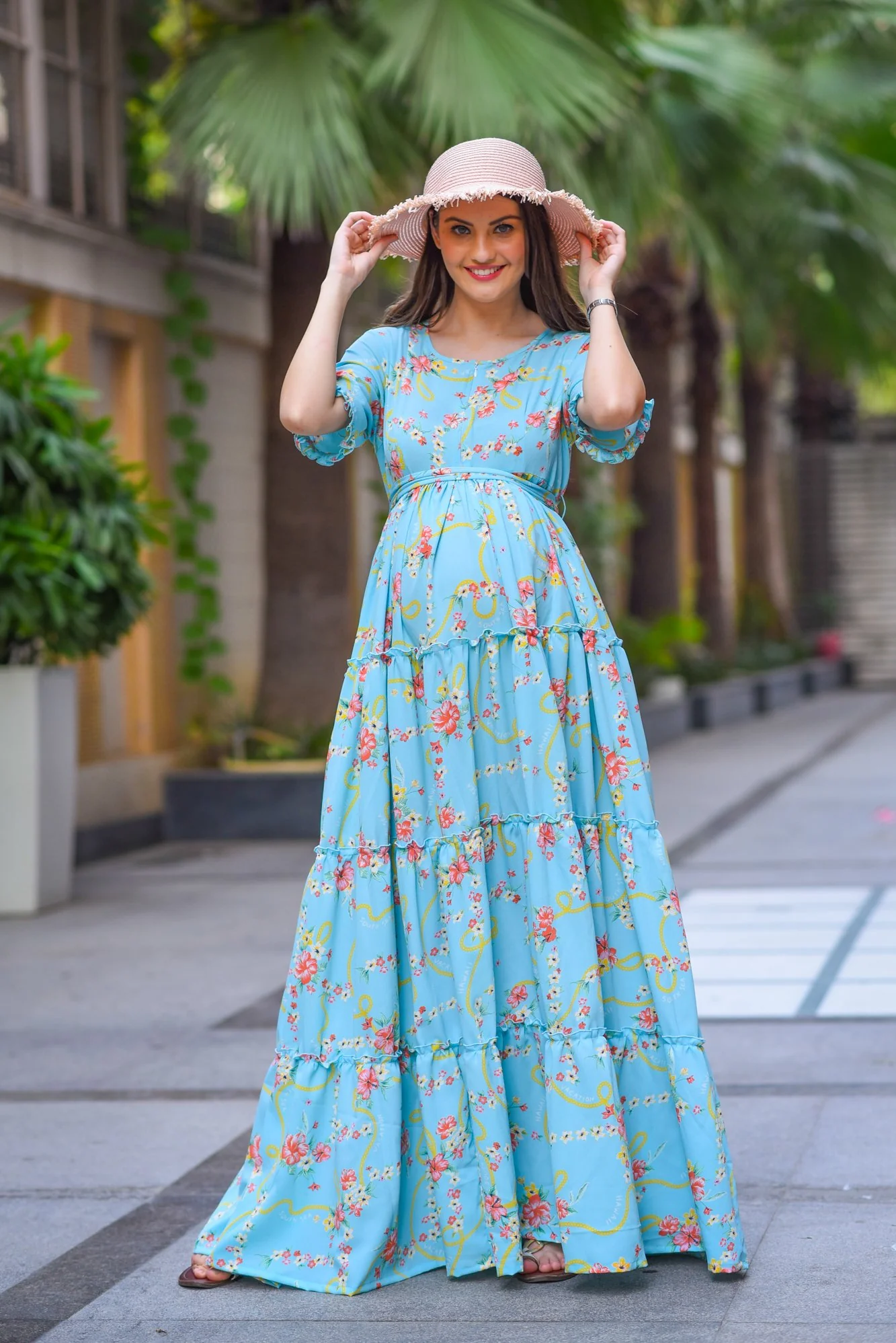 Hawaii Blue Frill Maternity & Nursing Dress - Chenance