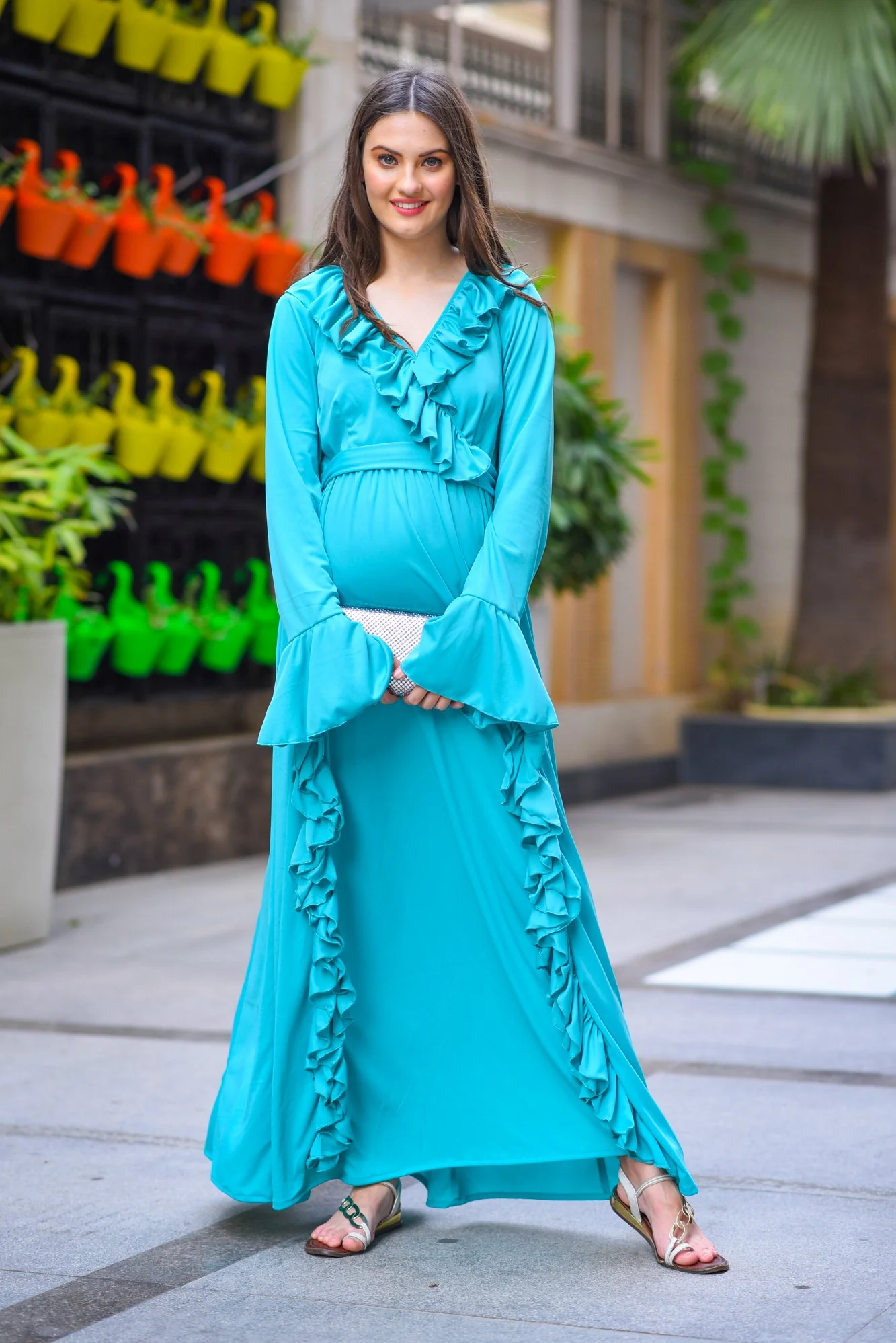 Sky Blue Stretchable Maternity Dress - Chenance