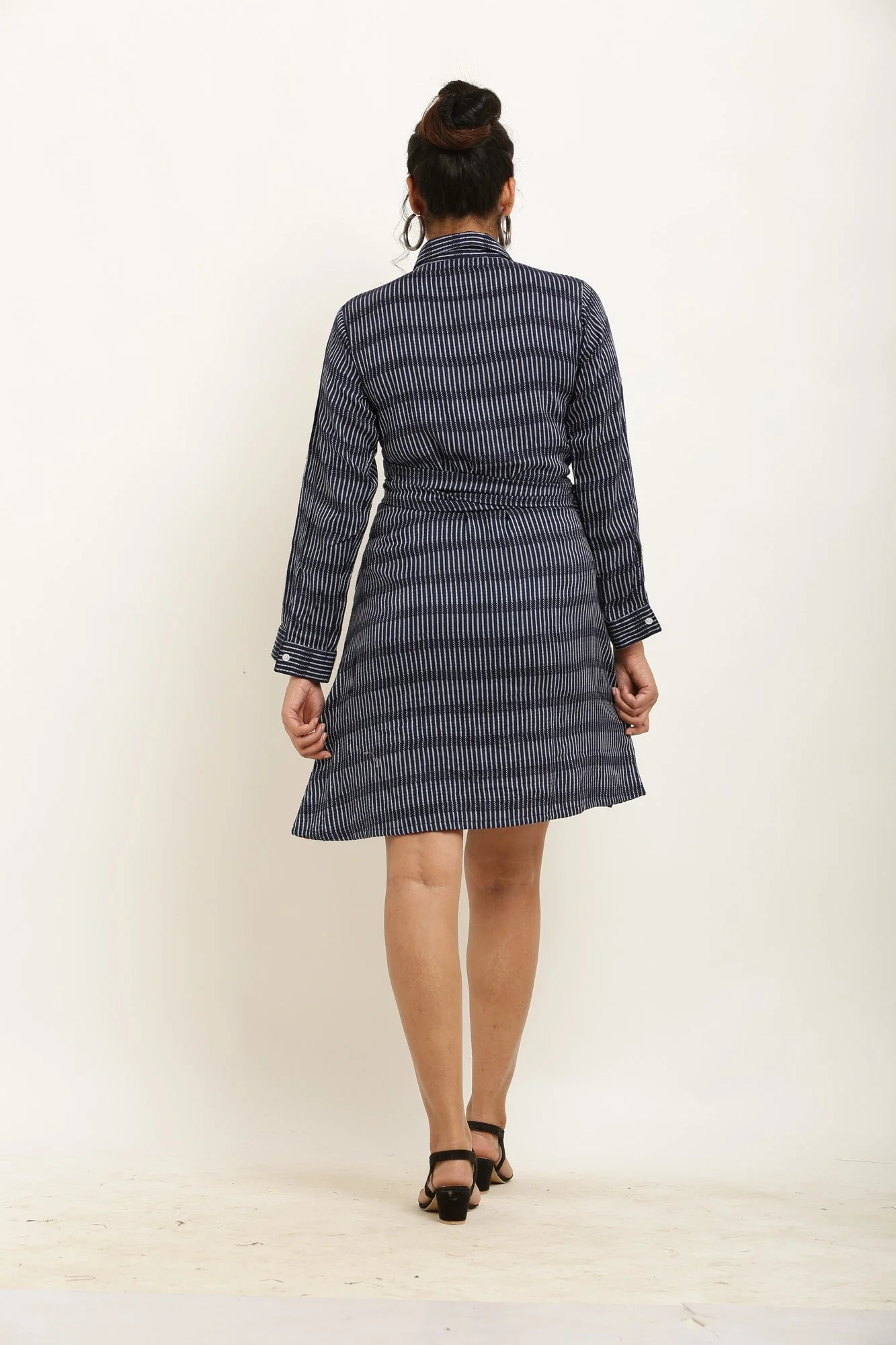 Charming Black & White Striped Maternity & Nursing Wrap Shirt Dress - Chenance