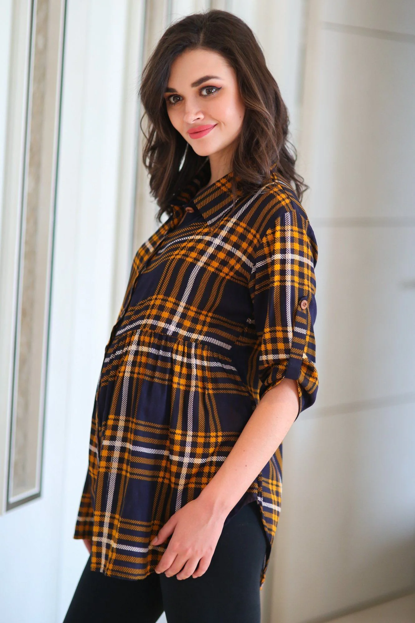 Mustard Plaid Viscose Maternity Shirt - Chenance