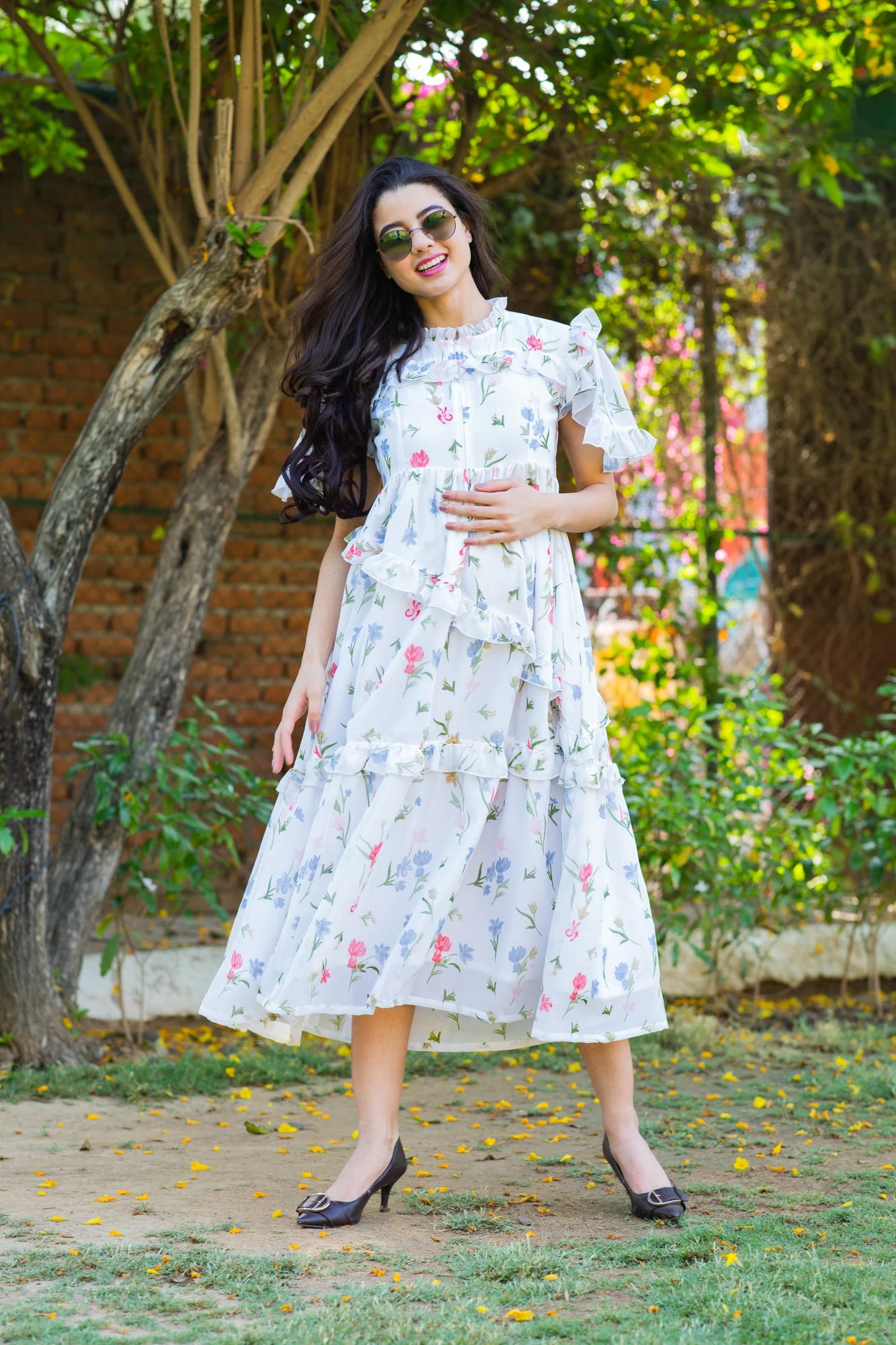 Angelic White Bloom Maternity & Nursing Frill Dress - Chenance