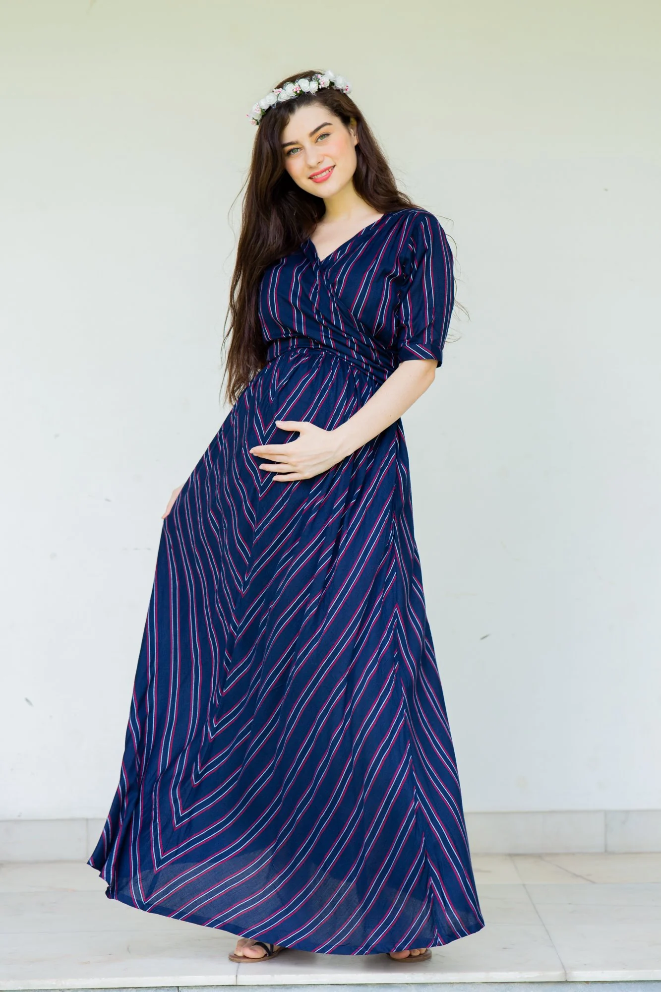 Anchor Striped Maternity & Nursing Wrap Dress - Chenance