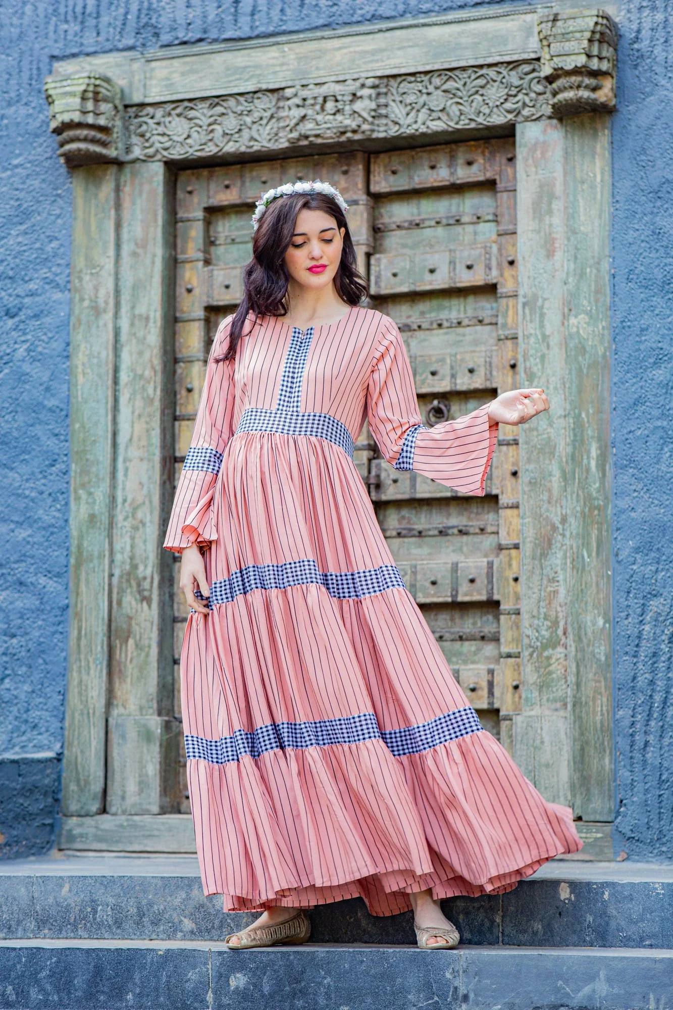 Peachy Striped Maternity & Nursing Dress - Chenance