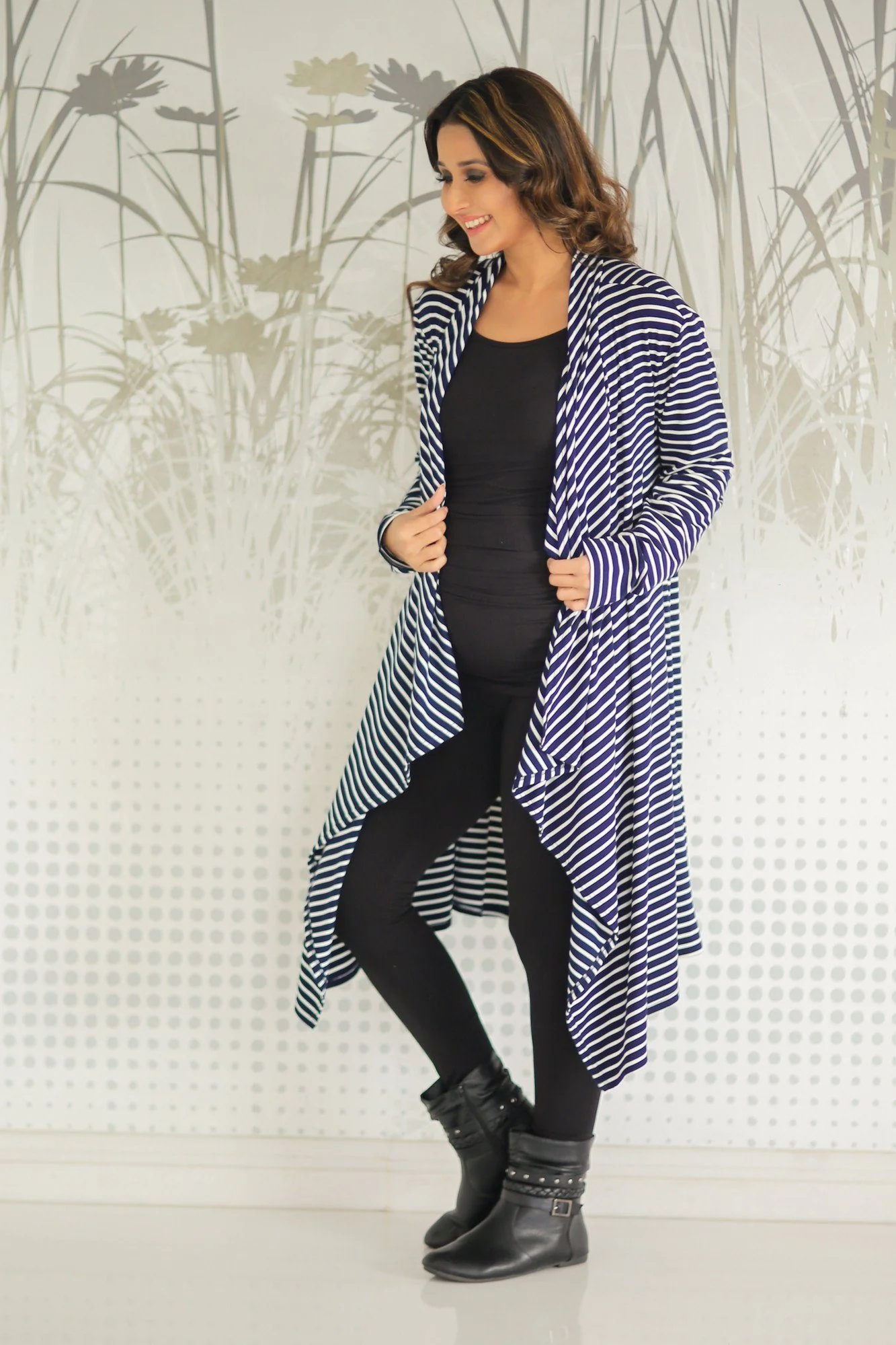 Nautical Stripe Longline Maternity Cardigan - Chenance