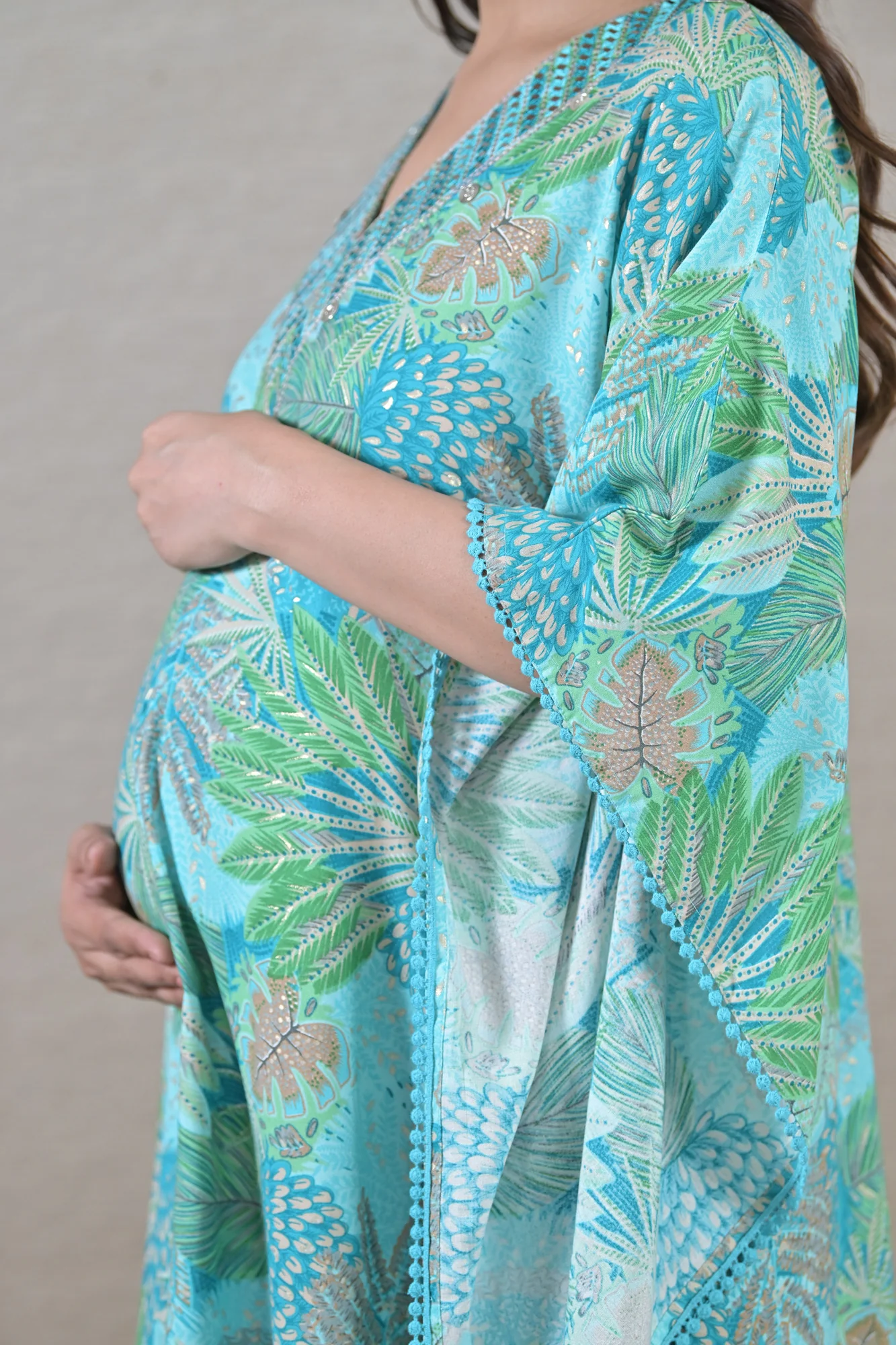 Mint Leafy Maternity & Nursing Kaftan (100% Cotton) - Chenance