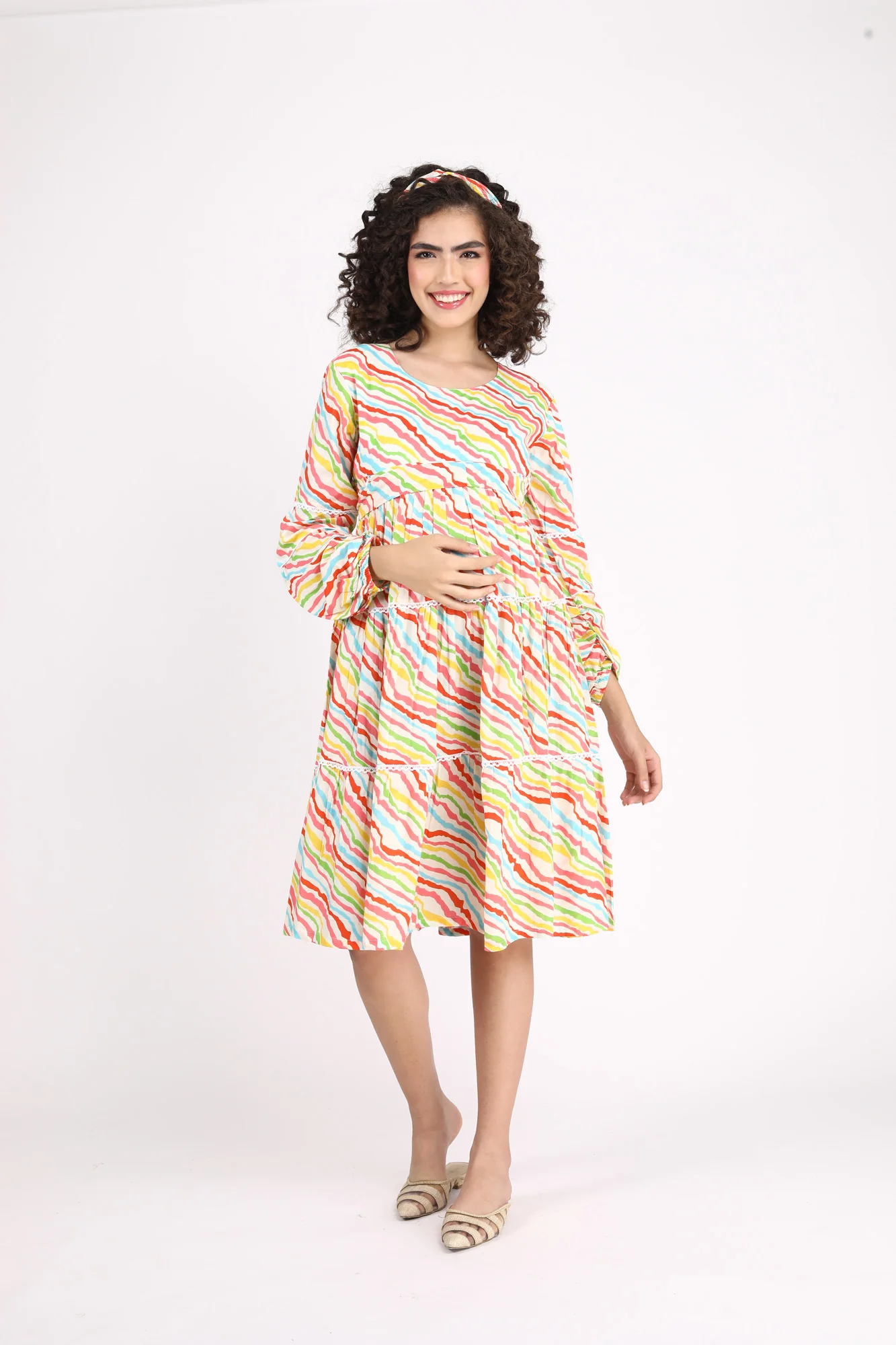 Jolly Yellow Maternity & Nursing Frill Dress (100% Cotton) - Chenance