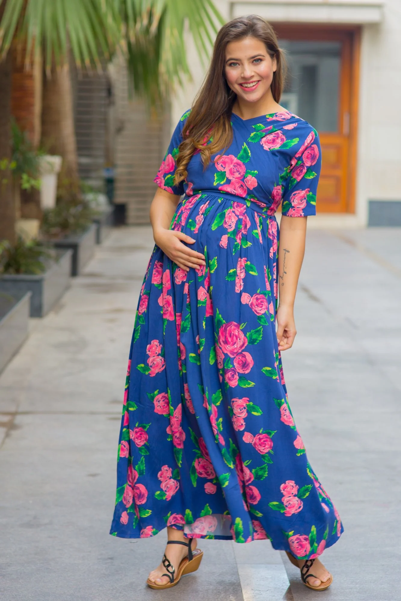 Rose Blossom Maternity & Nursing Wrap Dress - Chenance