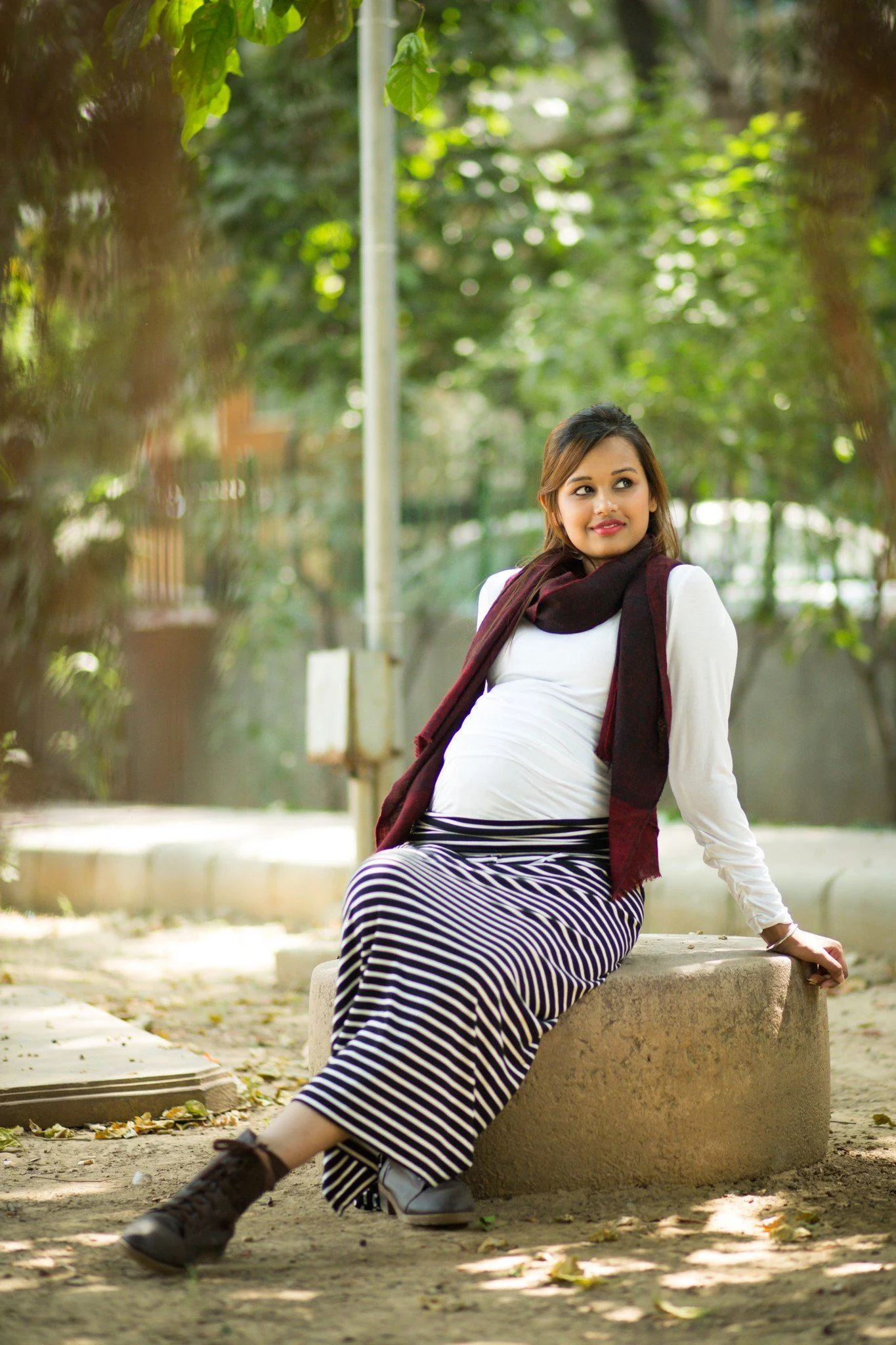 Striped A-Line Maternity Skirt - Chenance