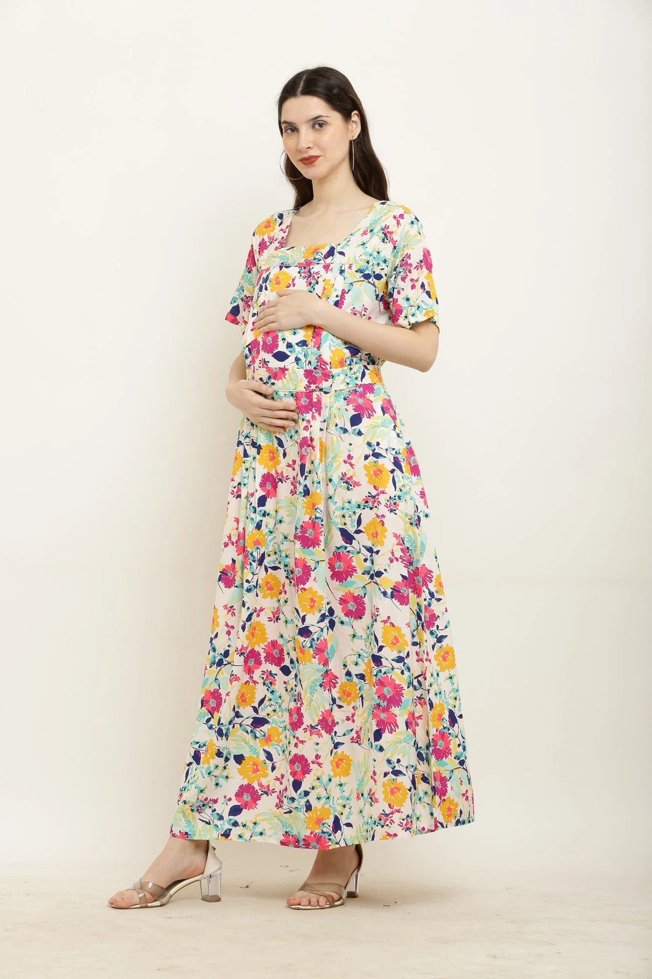 Colorful Flower Bouquet Maternity & Nursing Maxi Dress - Chenance