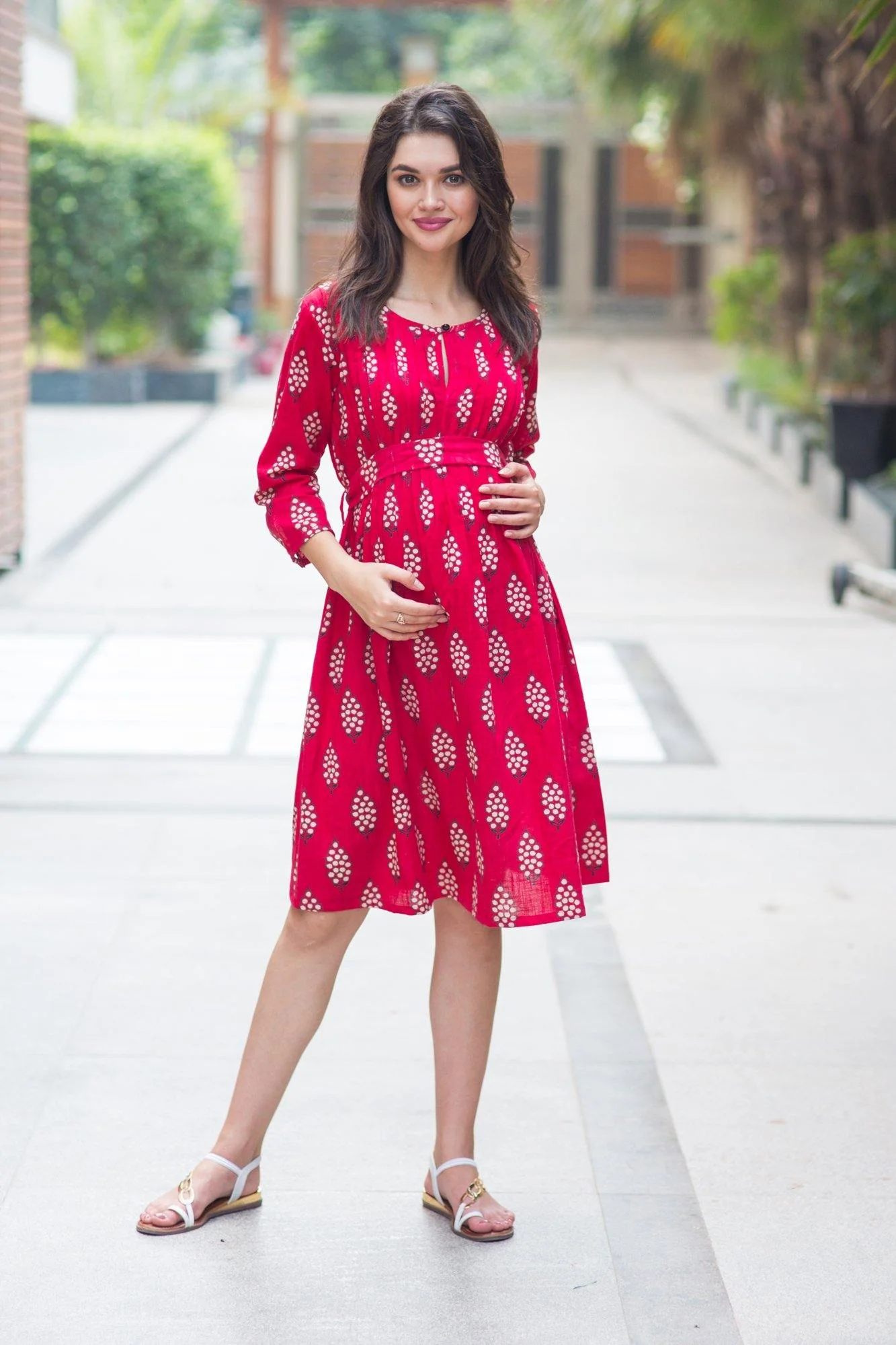Raspberry Pleated Maternity Kurta Dress - Chenance