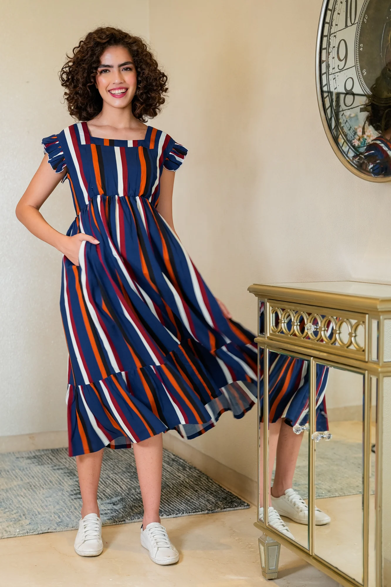 Vivacious French Navy Stripe Maternity & Nursing Dress (100% Cotton) - Chenance