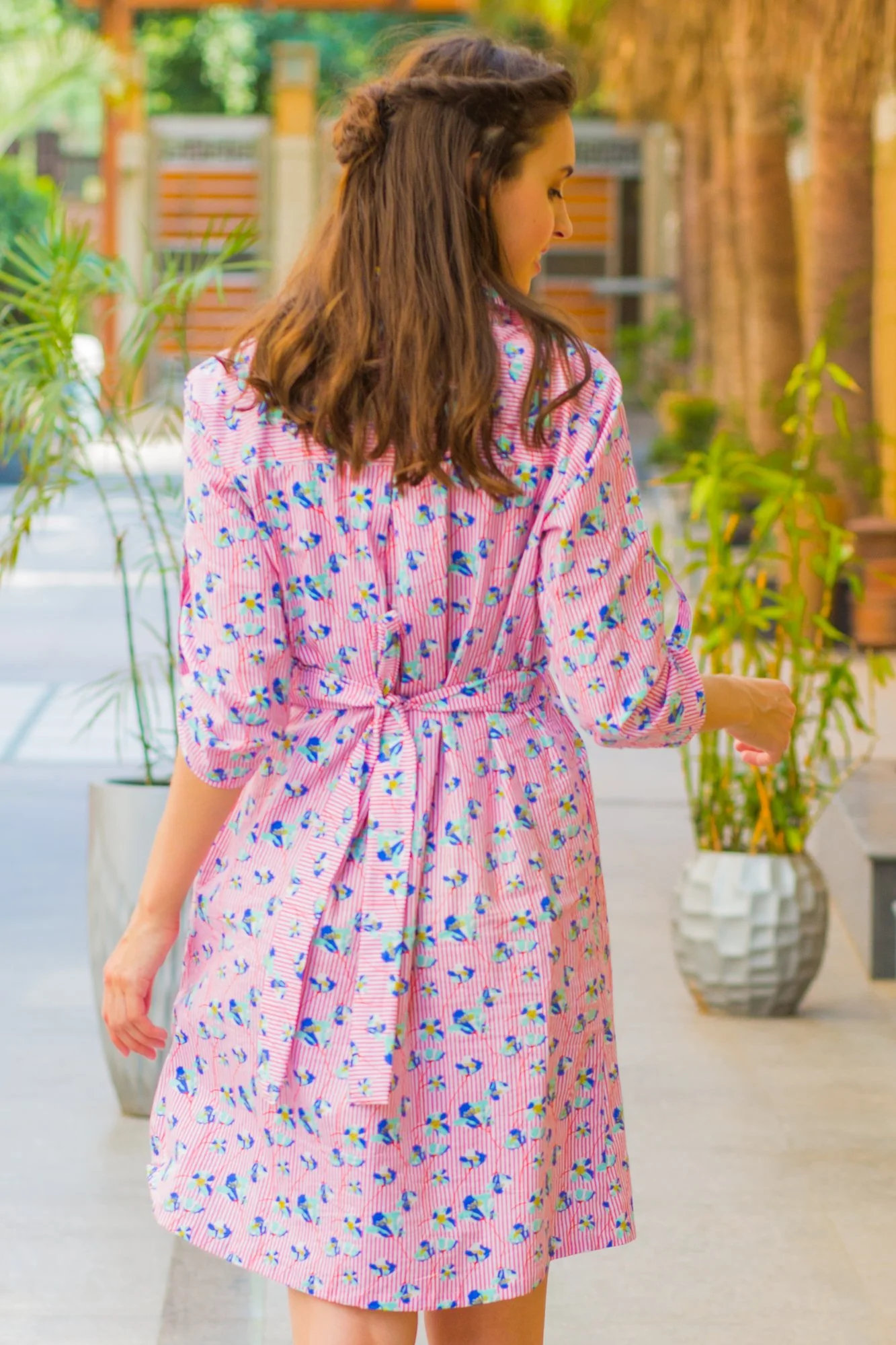 Pink Floral Stripe Maternity & Nursing Shirt Dress - Chenance
