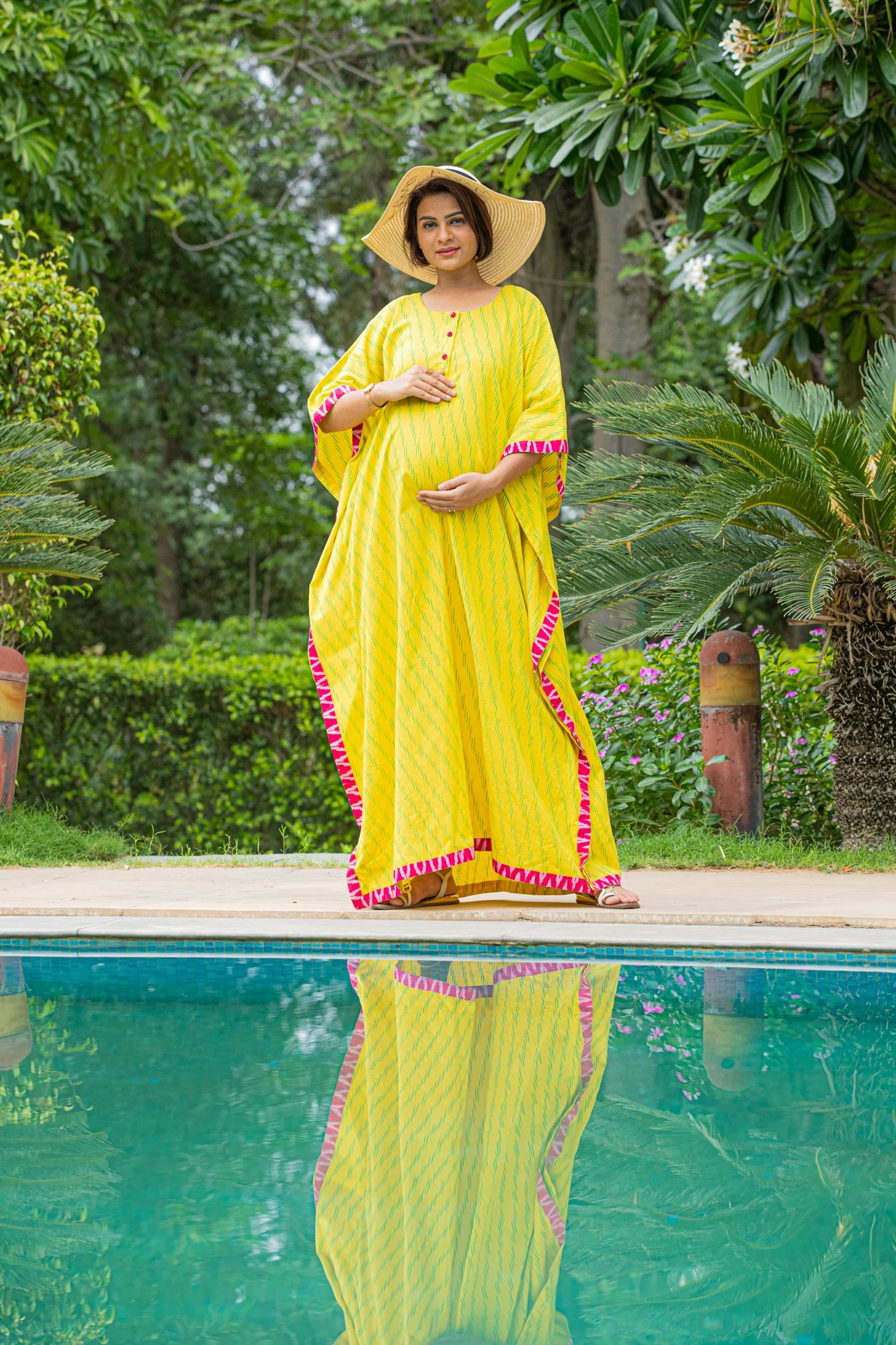 Canary Yellow Maternity & Nursing Kaftan Dress - Chenance