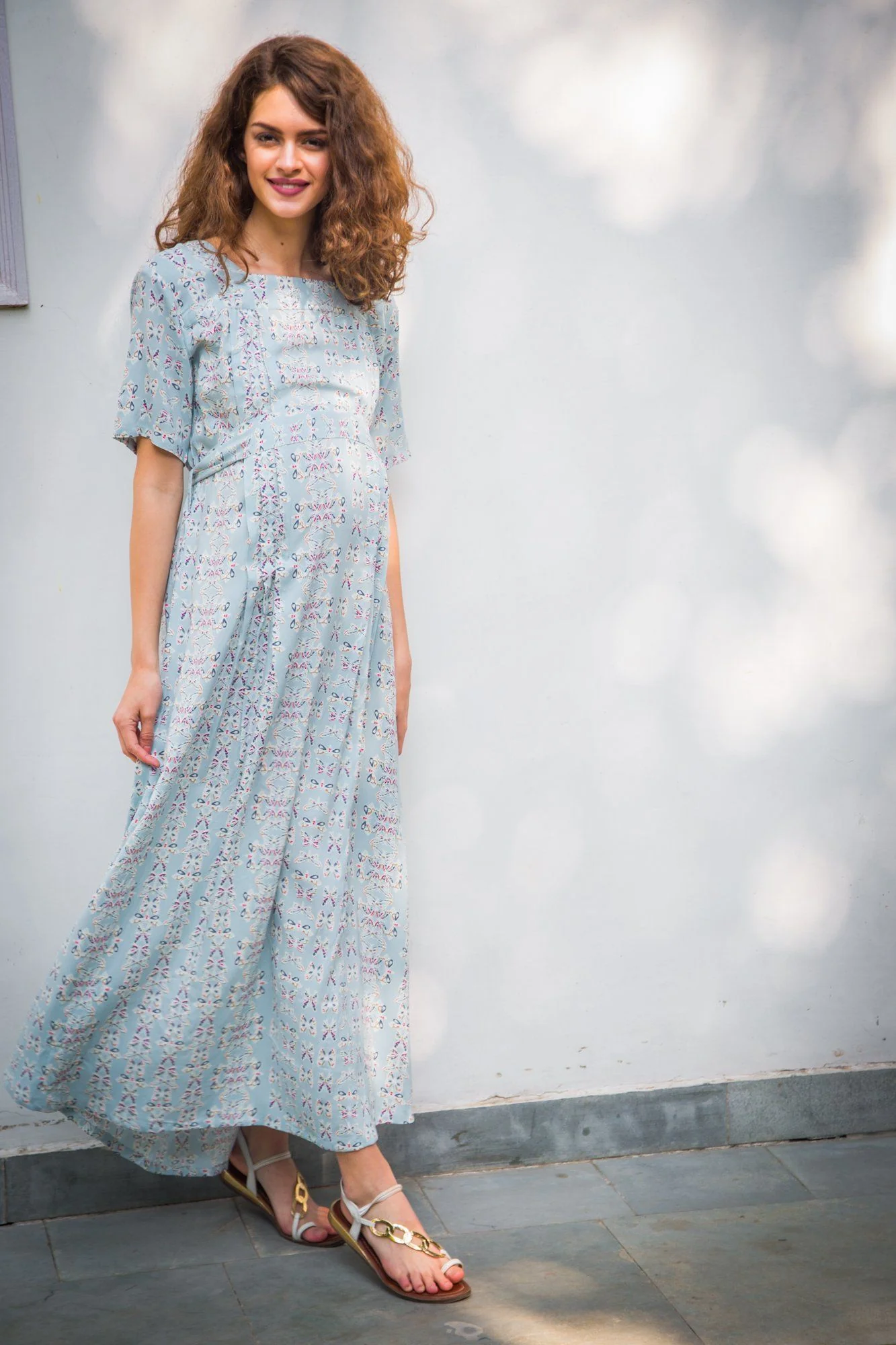 Pastel Blue Flutter Maternity & Nursing Night Dress - Chenance