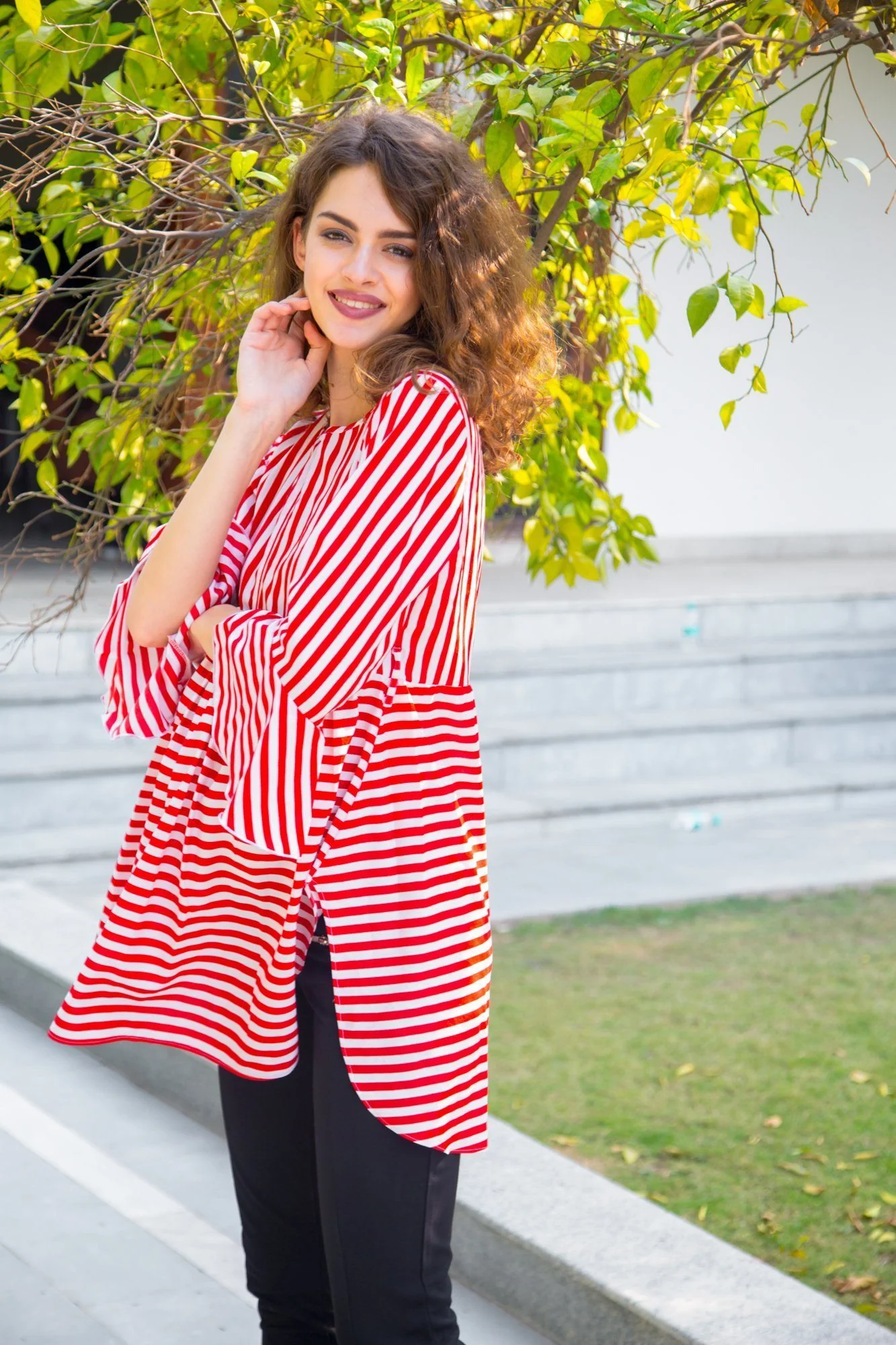 Royal Red Striped Maternity & Nursing Top - Chenance