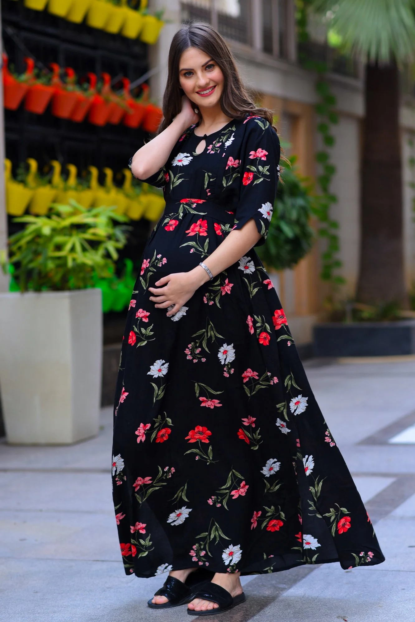 Midnight Side Slit Maternity & Feeding Dress - Chenance