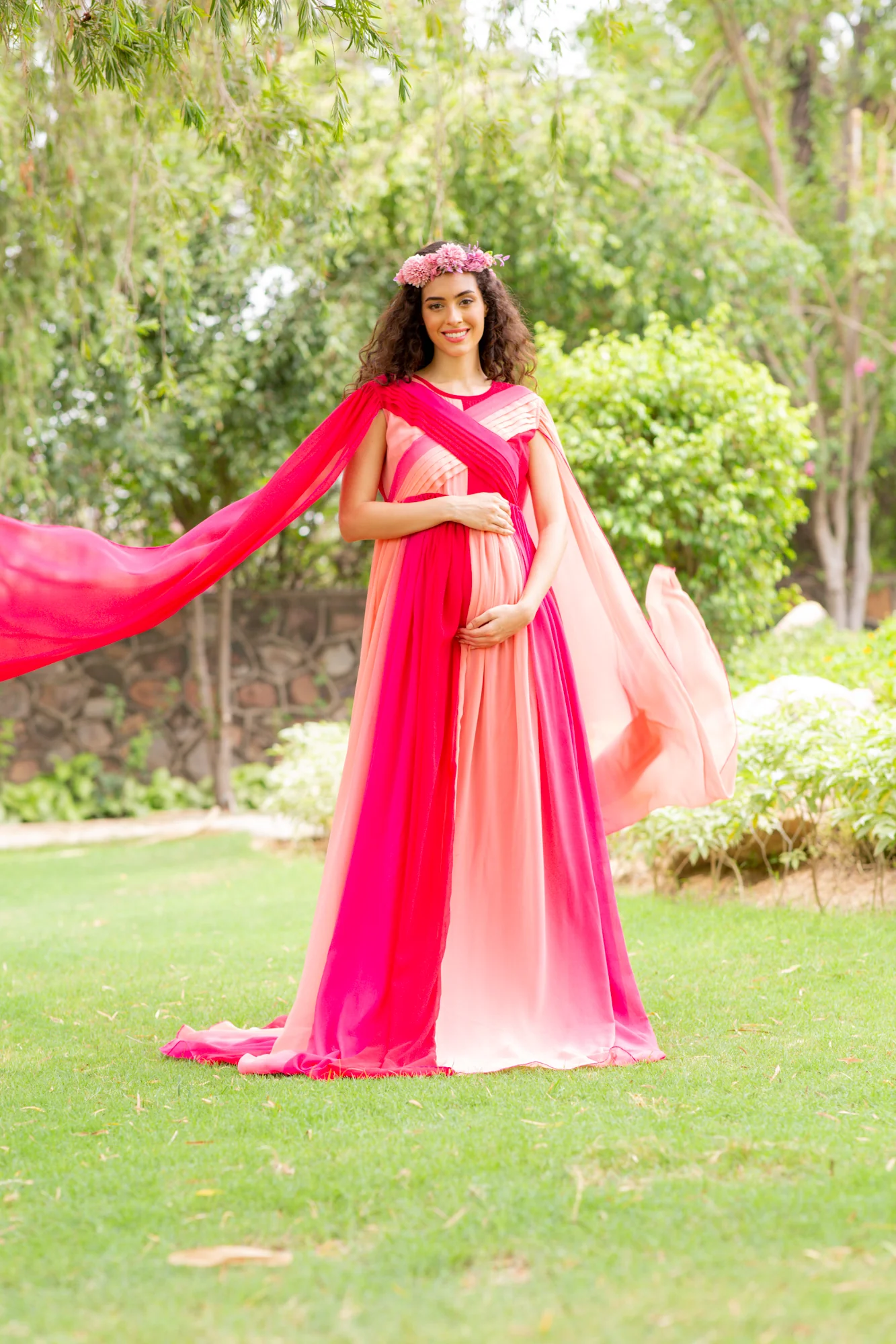 Luxe Raspberry Maternity Trail Photoshoot Gown - Chenance
