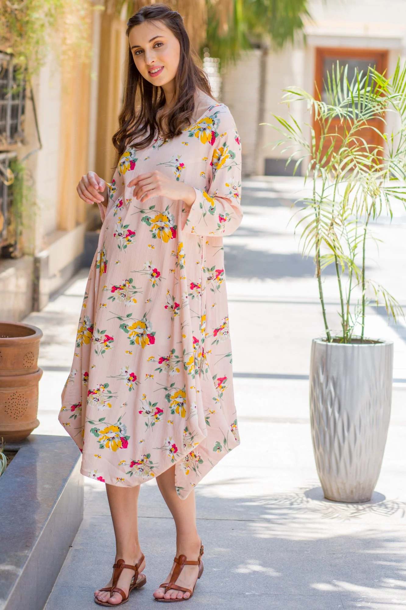 Salmon Cowl Maternity & Nursing Dual Dress Kurta - Chenance