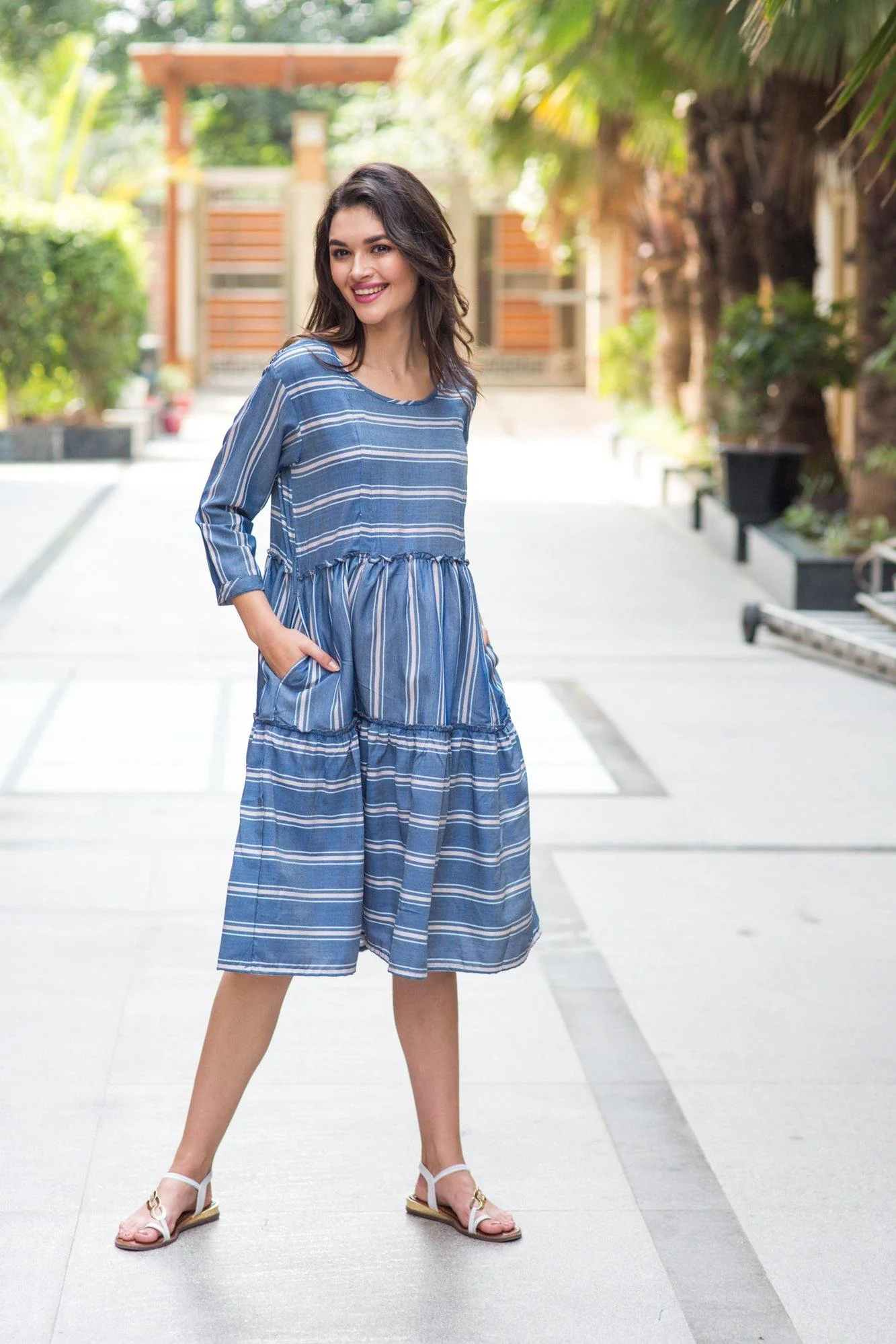 Spruce Blue Stripe Maternity & Nursing Dress - Chenance
