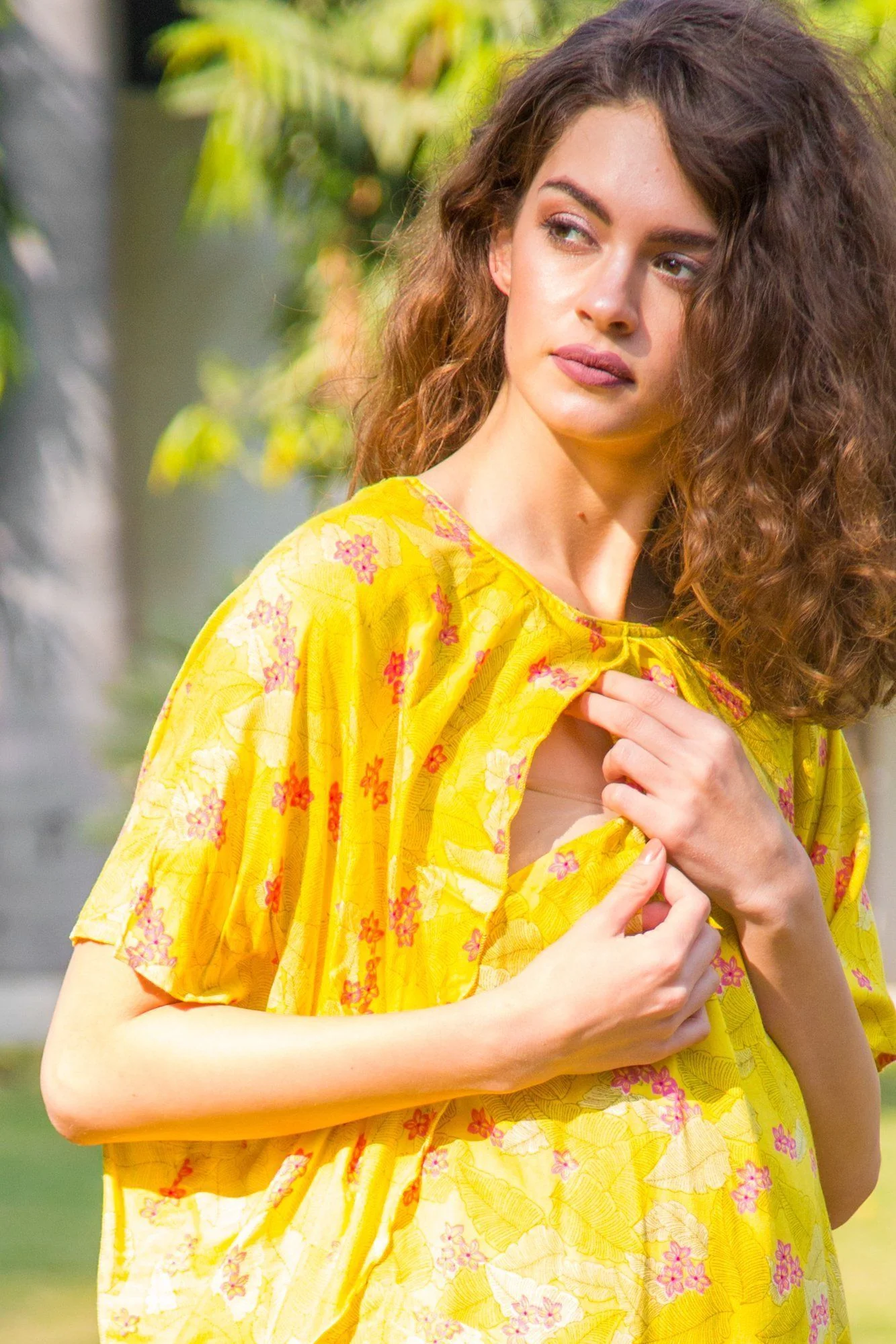 Lemon Floral Maternity & Nursing Flap Dress - Chenance