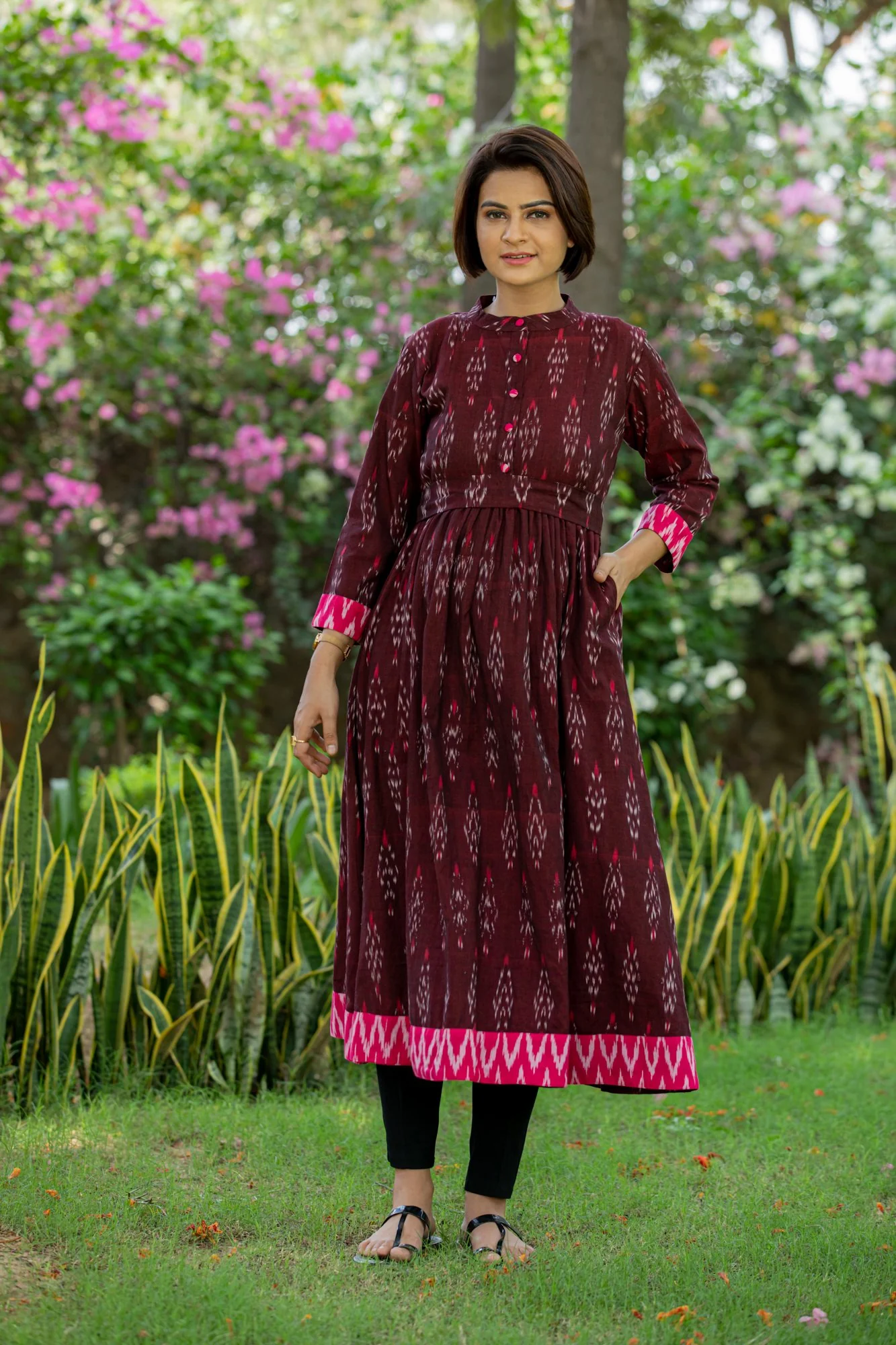 Crimson Red Ikat Maternity & Nursing Kurta - Chenance